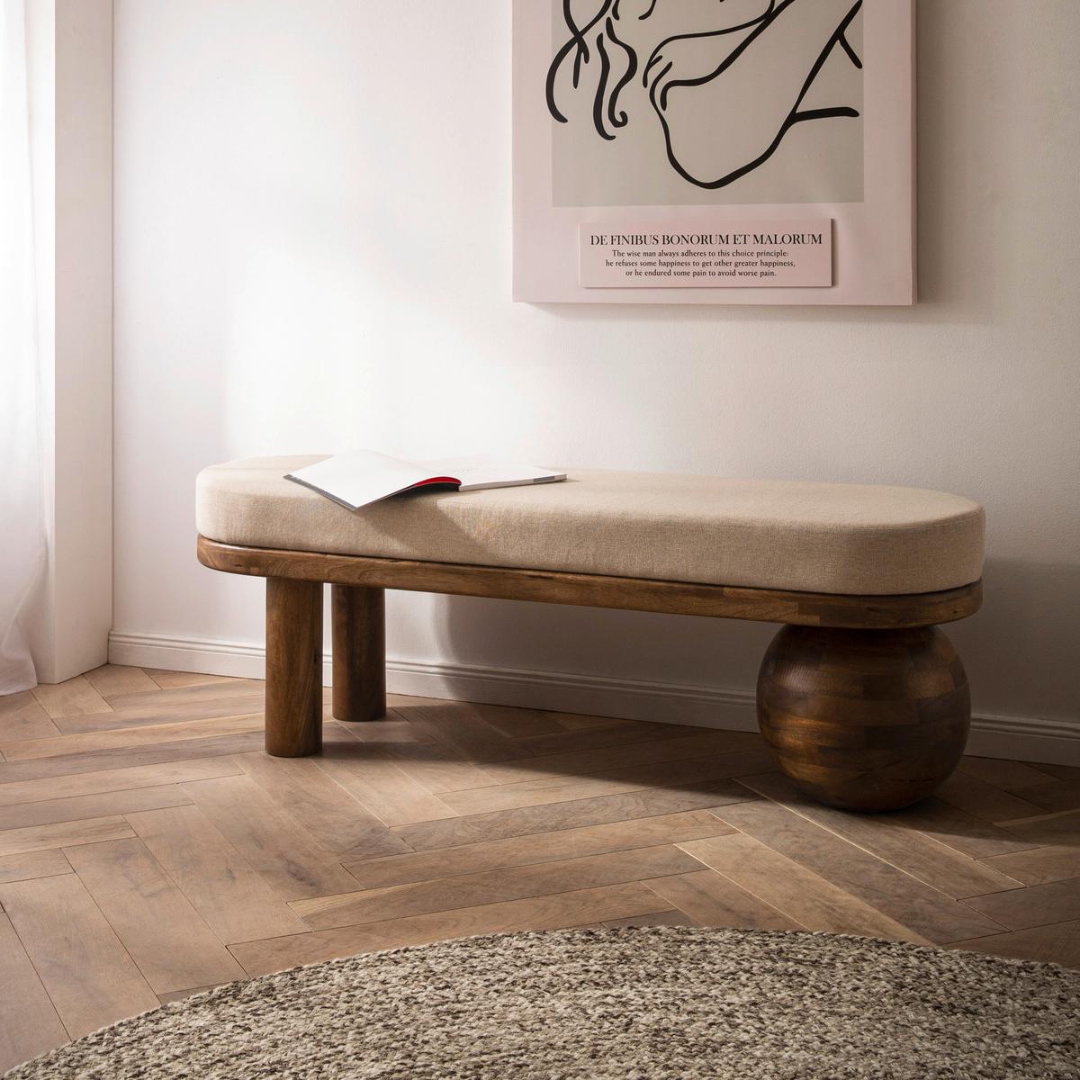 SITZBANK SITZBANK STOFF - Beige/Braun, Design, Holz/Textil (140/47/40cm) - Livetastic