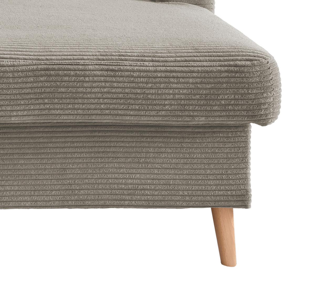 Ecksofa Valentina Cord ca. 228x150 cm Graubraun - Graubraun/Naturfarben, Design, Holz/Textil (228/150cm) - P & B