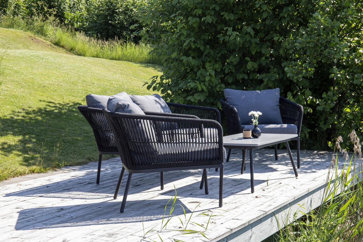 Loungegarnitur Lindos ca. 134x69x80 cm Grau/Schwarz - Schwarz/Grau, KONVENTIONELL, Kunststoff/Stein (134/69/80cm) - Gardenson