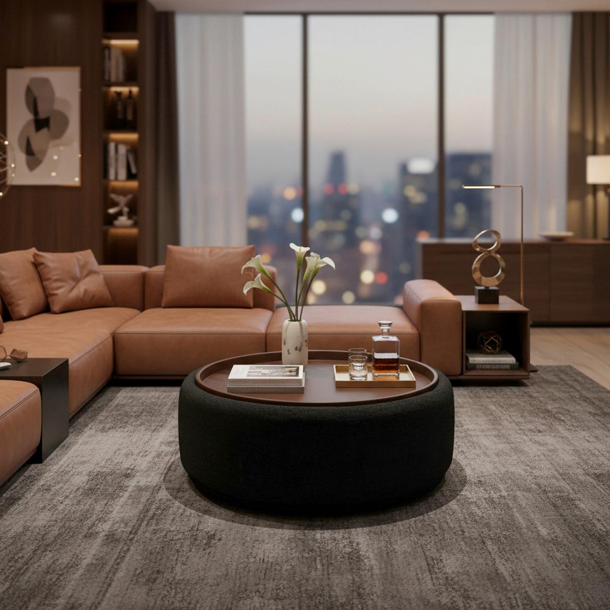 Couchtisch Kira Chenille Schwarz/Walnuss - Schwarz, MODERN, Holz/Textil (86/43/86cm) - Bessagi Home