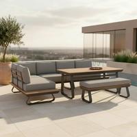 Dining-Loungeset Emma Grau Outdoorstoff/Polywood - Dunkelgrau/Anthrazit, MODERN, Kunststoff/Textil (248/318/72cm) - Bessagi Garden