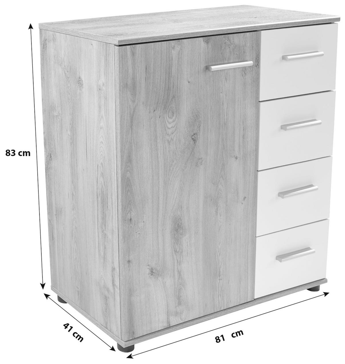 Komoda Katrin - bijela/boje hrasta, Konvencionalno, drvni materijal/plastika (81/83/41cm) - Based