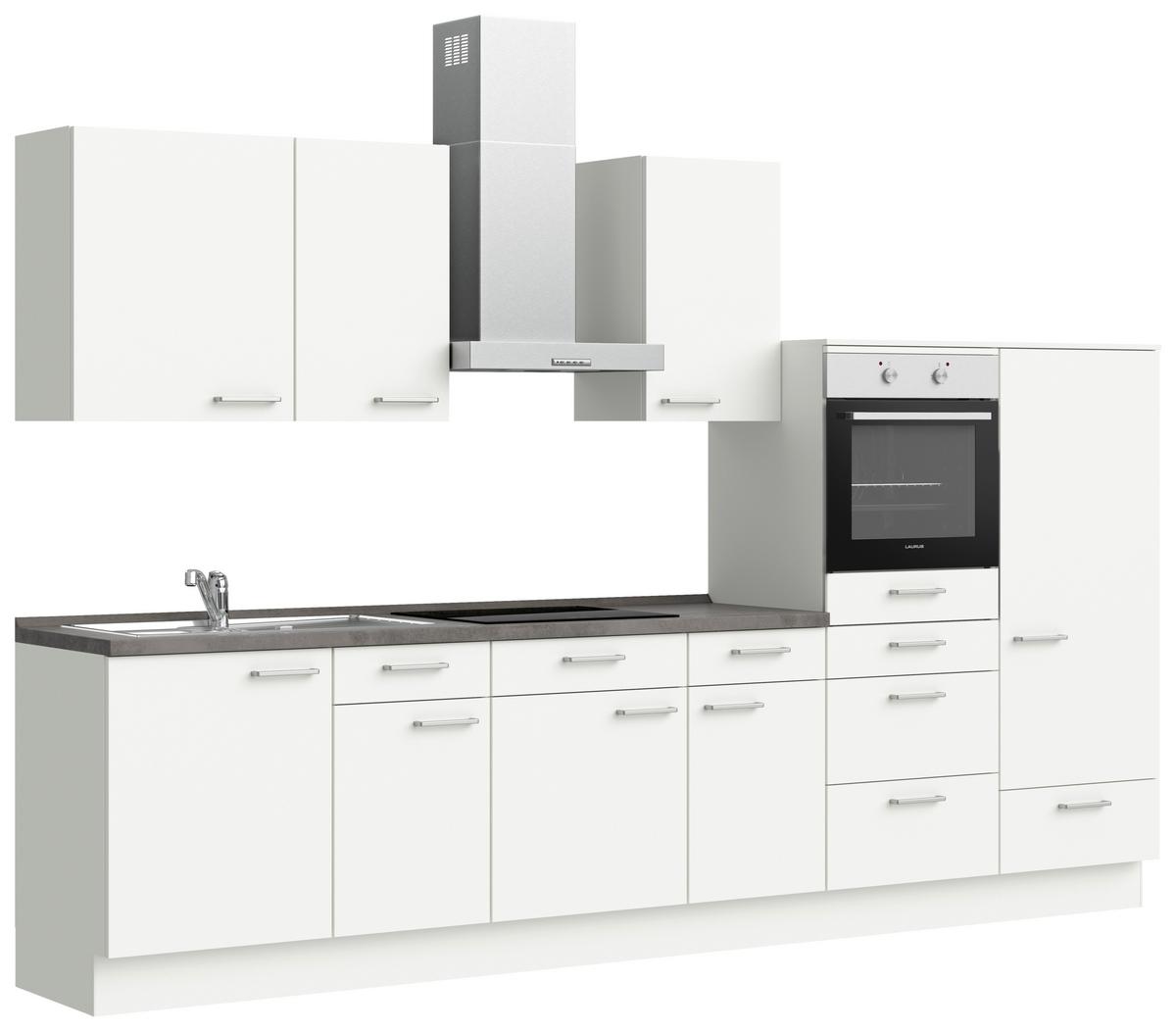 Küchenblock Touch Low m. Geräten Weiß - Schieferfarben/Edelstahlfarben, MODERN, Holzwerkstoff/Metall (330cm) - Nobilia