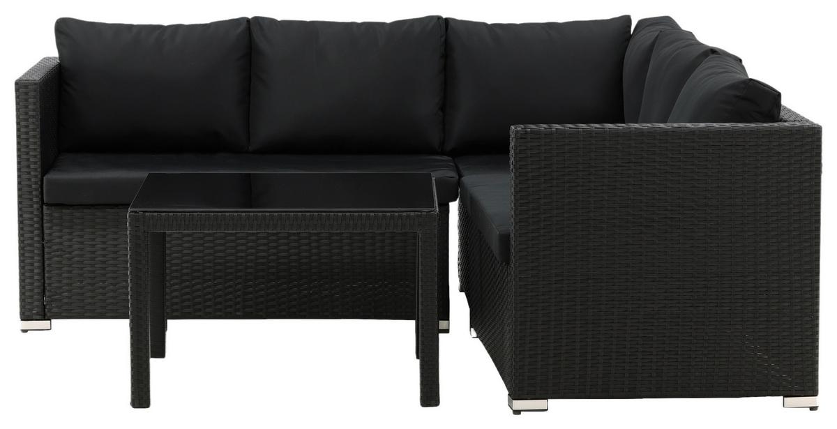 Loungegarnitur Kuba Schwarz - Schwarz, KONVENTIONELL, Glas/Kunststoff - Gardenson