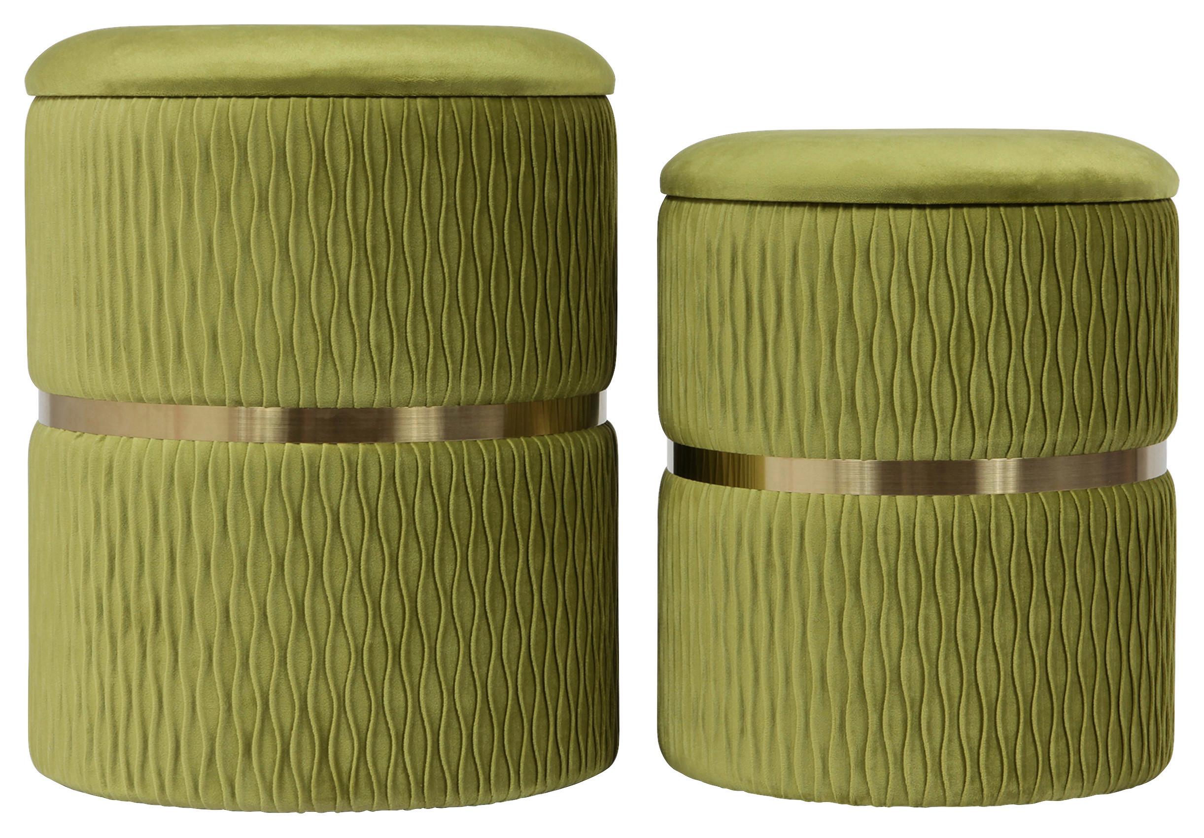 Hockerset Zora 425 - Goldfarben/Hellgrün, Design, Textil/Metall (31,5/36/38/44/31,5/36cm) - Kayoom