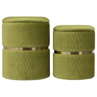 Hockerset Zora 425 - Goldfarben/Hellgrün, Design, Textil/Metall (31,5/36/38/44/31,5/36cm) - Kayoom