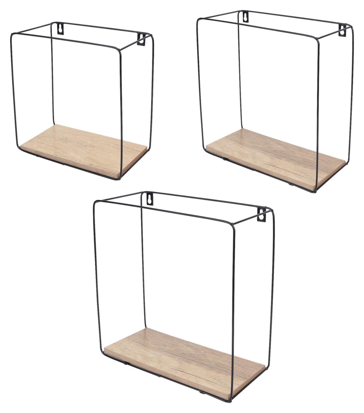 Set etajere de perete ANCONA - culoare lemn stejar/negru, Modern, metal/material pe bază de lemn (32/27/22/32/27/22/12cm) - Modern Living