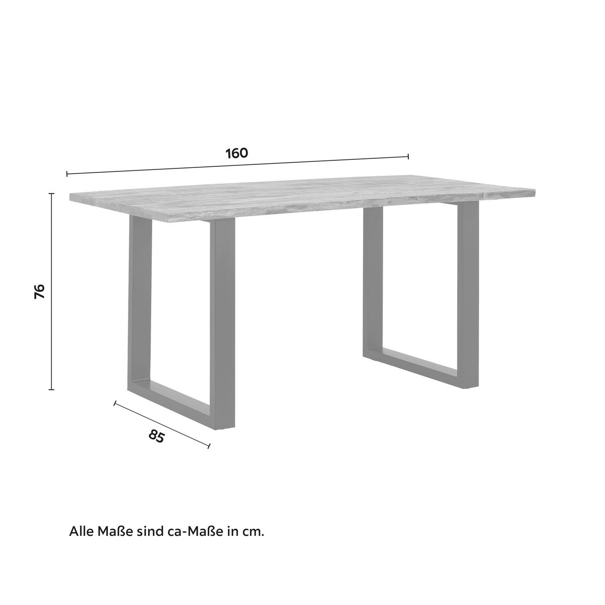 Esstisch Arya in Holz Akazie massiv ca. 160x85 cm - Schwarz/Akaziefarben, MODERN, Holz/Metall (160/85/76cm) - Bessagi Home
