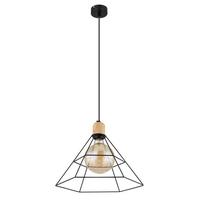 Hängeleuchte Helene in Schwarz max. 60 Watt - Schwarz/Braun, KONVENTIONELL, Holz/Metall (35/120cm) - Globo