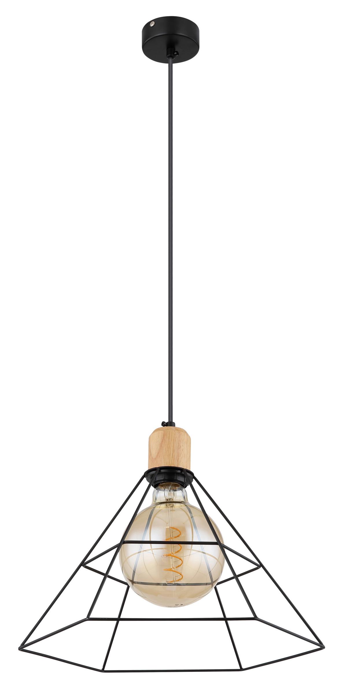 Hängeleuchte Helene in Schwarz max. 60 Watt - Schwarz/Braun, KONVENTIONELL, Holz/Metall (35/120cm) - Globo
