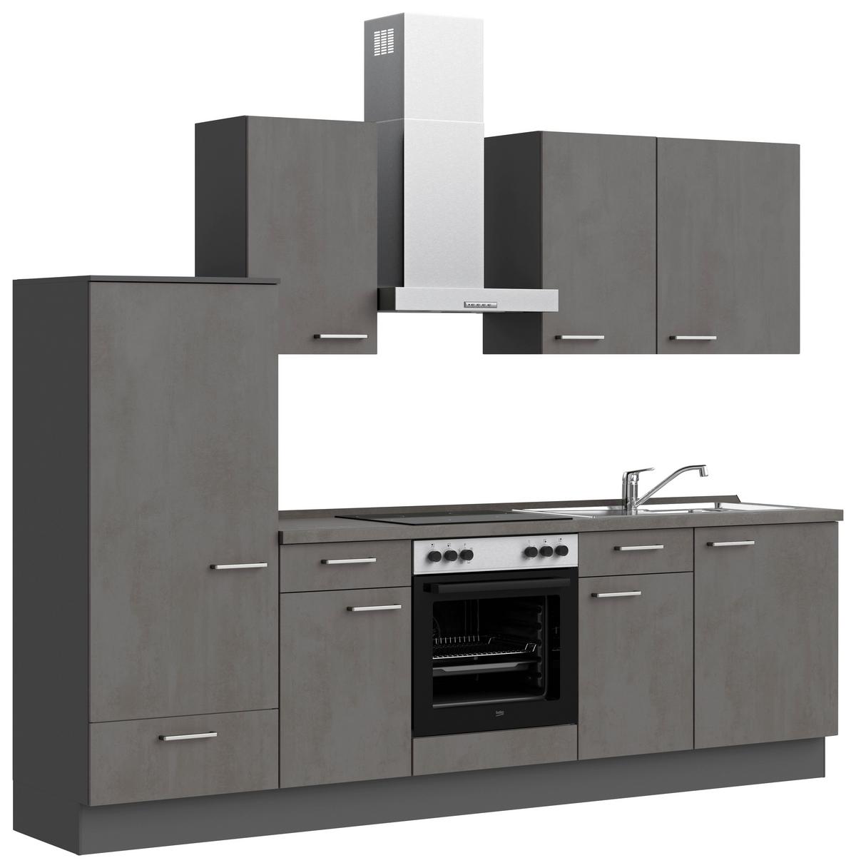 Küchenblock Riva Low m. Geräten Schieferfarben - Schieferfarben/Edelstahlfarben, MODERN, Holzwerkstoff/Metall (270cm) - Nobilia
