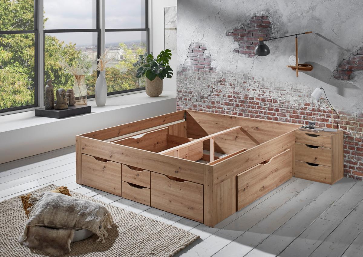 Stauraumbett Noah in Eiche Artisan ca. 180x200cm - Eiche Artisan, KONVENTIONELL, Holzwerkstoff (180/200cm) - Mömax