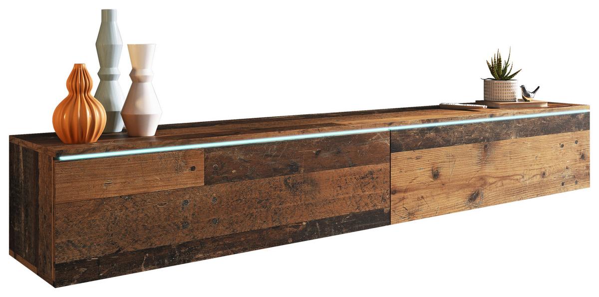 Lowboard ca. 180x30 cm mit LED Eiche Old Vintage - Alteiche/Grau, LIFESTYLE, Holzwerkstoff/Kunststoff (180/30/33cm) - P & B