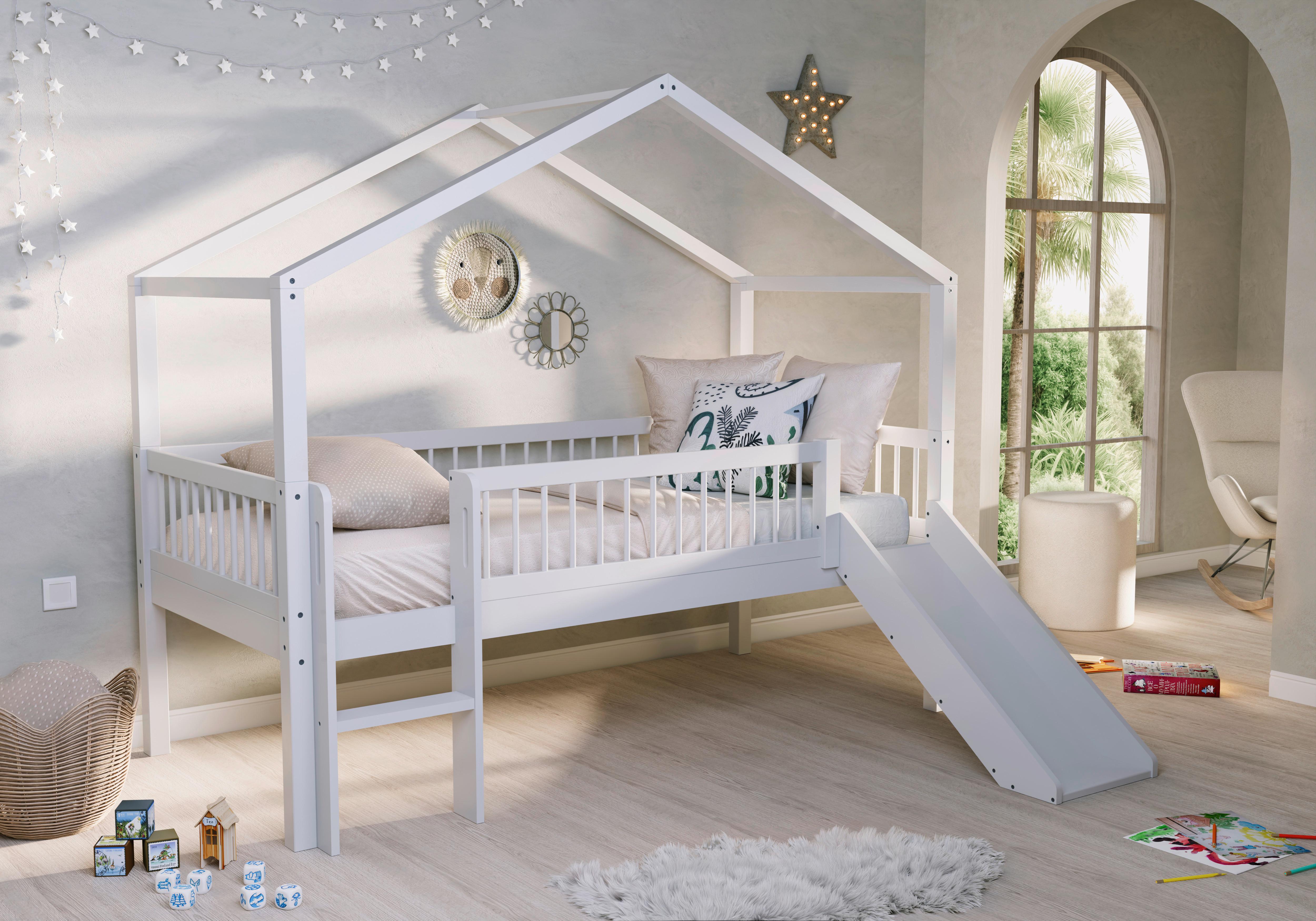 Hausbett FORREST Weiß ca.90x200cm Echtholz, Rutsche - Naturfarben/Weiß, MODERN, Holz (90/200cm) - Vipack