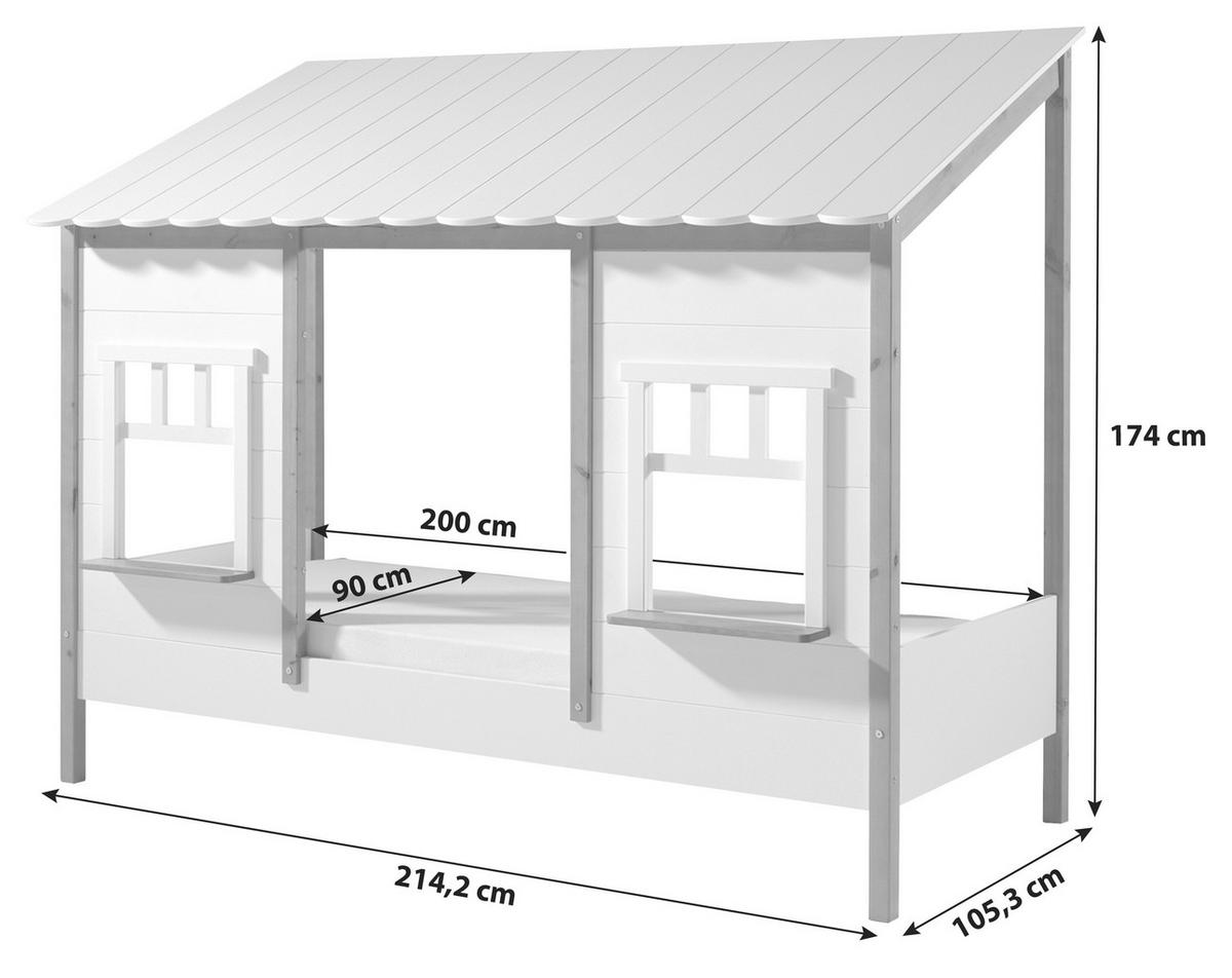 Hausbett Babs 90x200 cm Kiefer Weiß Echtholz - Eichefarben/Weiß, MODERN, Holz/Holzwerkstoff (90/200cm) - MID.YOU