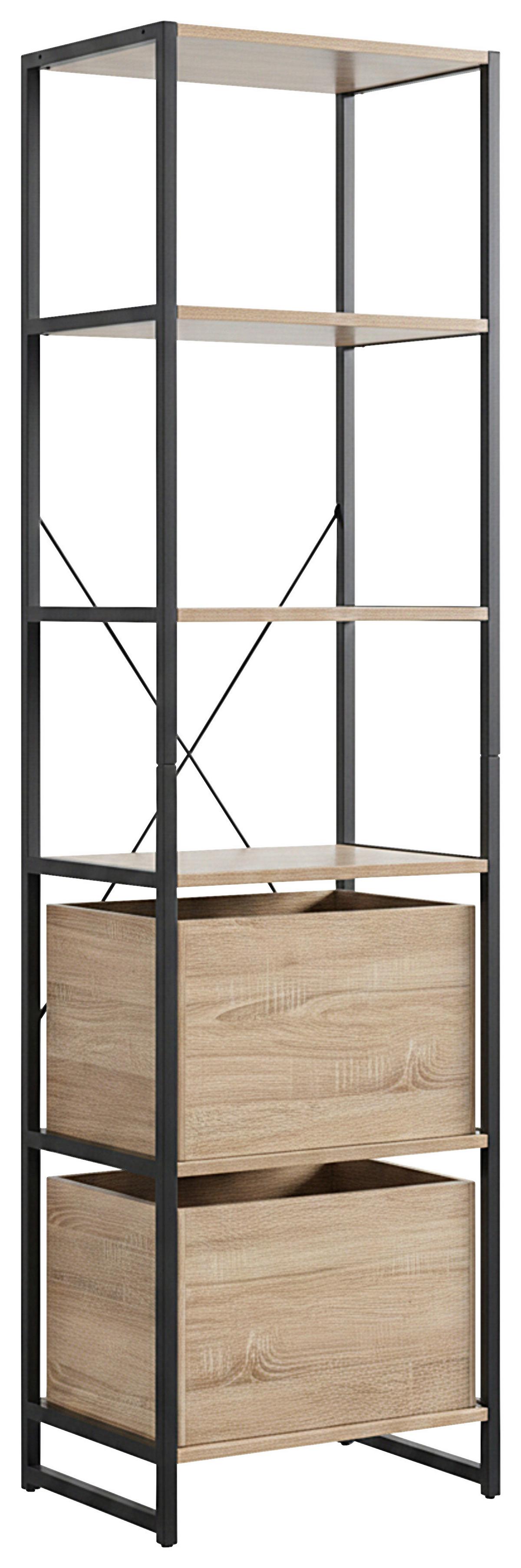 Polc 6 Tölgy Színű Polclappal Bono - fekete/Sonoma tölgy, Modern, faalapú anyag/fém (50/180/35cm) - Mömax