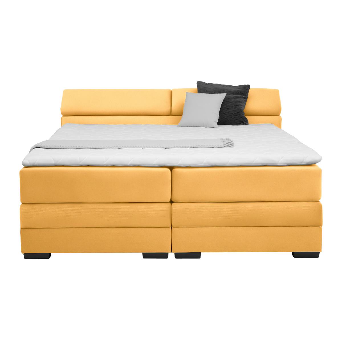 Boxspringbett Sevilla Senfgelb ca. 180x200cm - Senfgelb/Schwarz, KONVENTIONELL, Holz/Kunststoff (180/200cm) - Premium Living