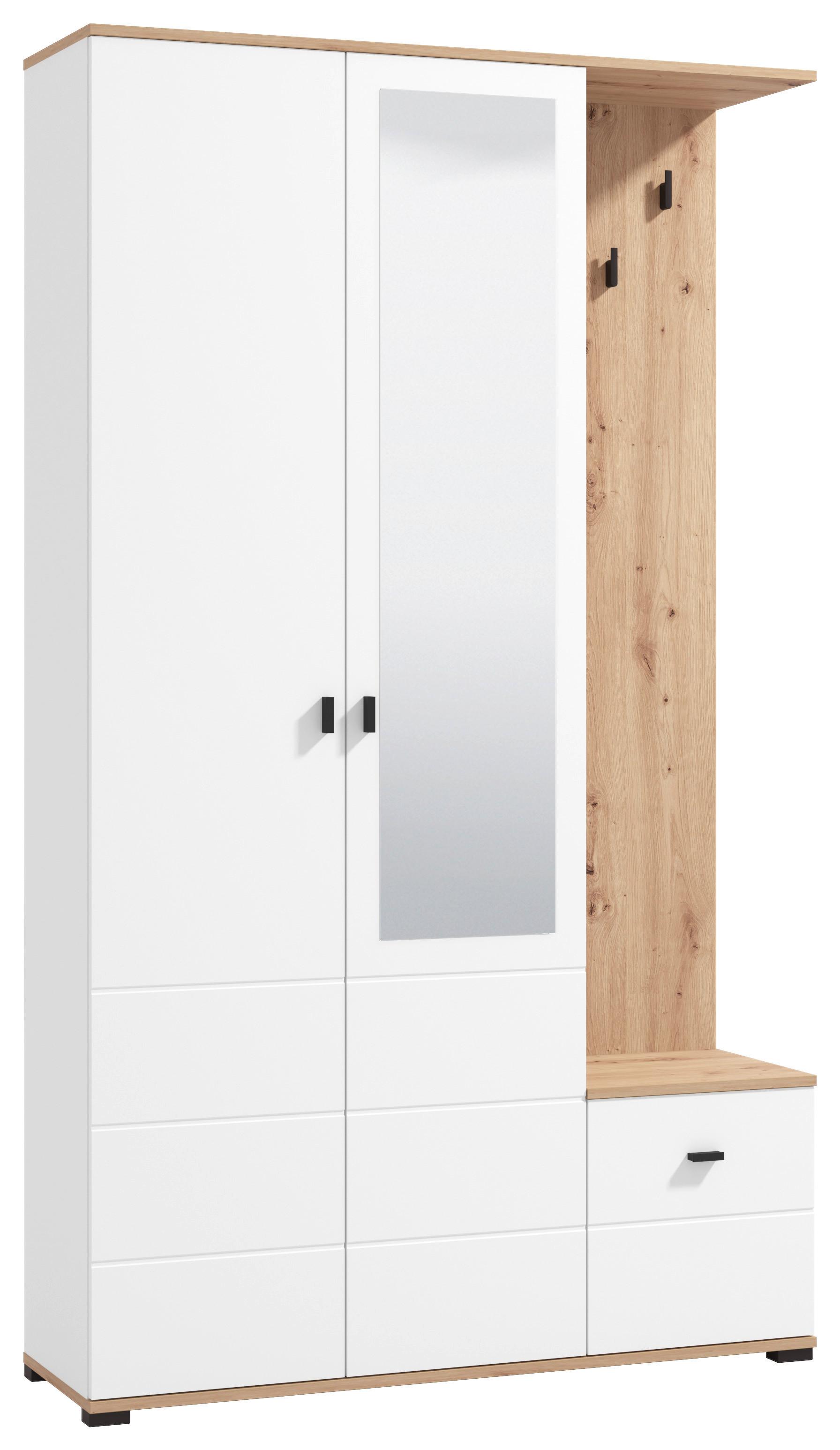 Garderobe Canvey Weiß/Eiche Artisan - Weiß/Eiche Artisan, MODERN, Glas/Holzwerkstoff (116/197/35cm) - Mömax