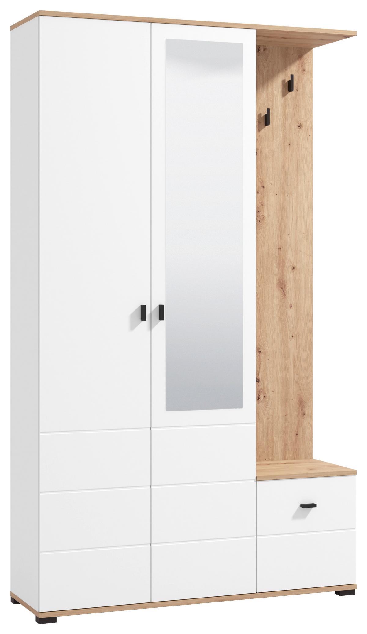 Garderobe Canvey Weiß/Eiche Artisan - Weiß/Eiche Artisan, MODERN, Glas/Holzwerkstoff (116/197/35cm) - Mömax