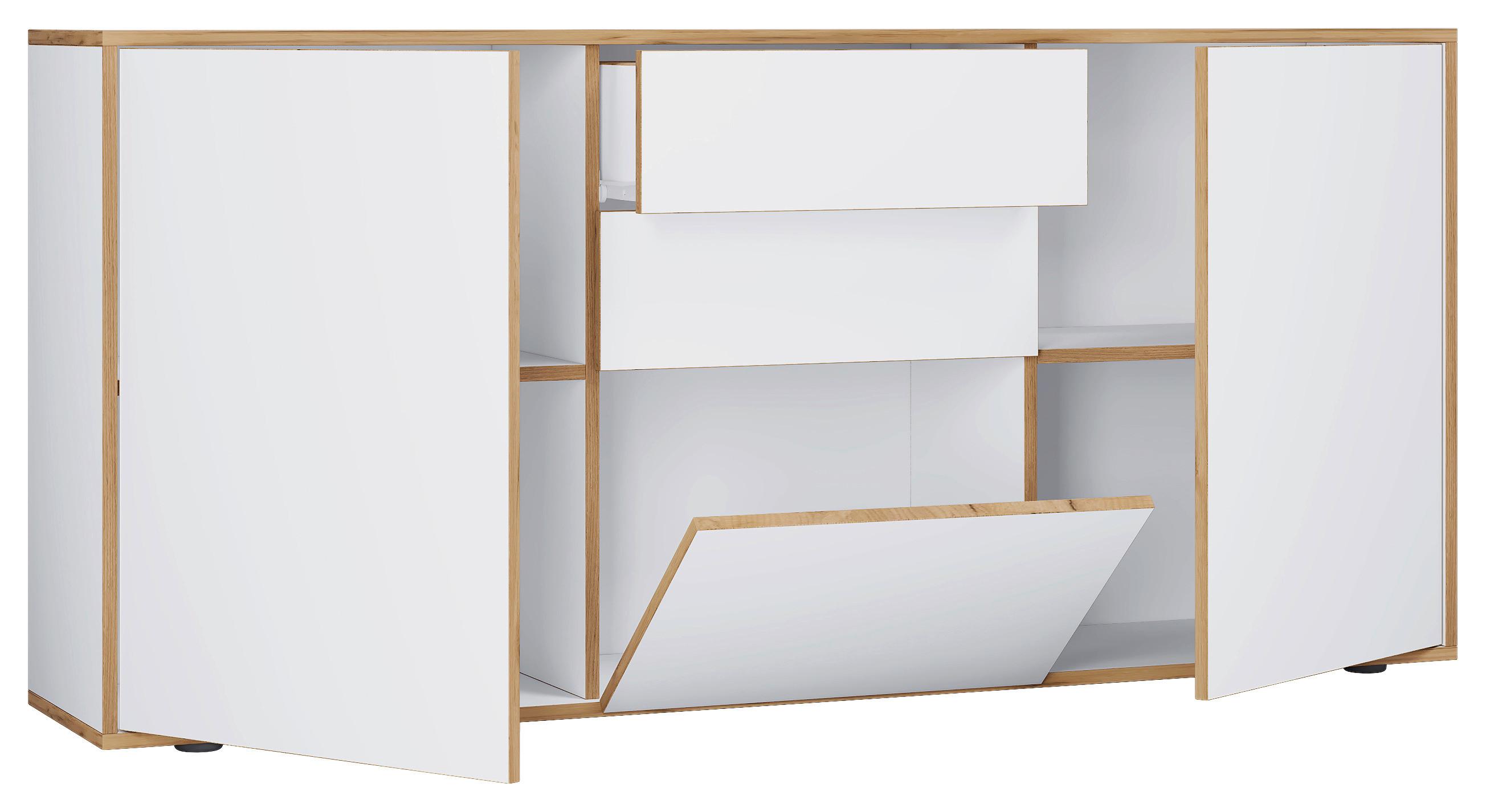 Komoda Salia B160, Bela, Barva Hrasta - črna/bela, Design, umetna masa/leseni material (160/74/33cm) - MID.YOU