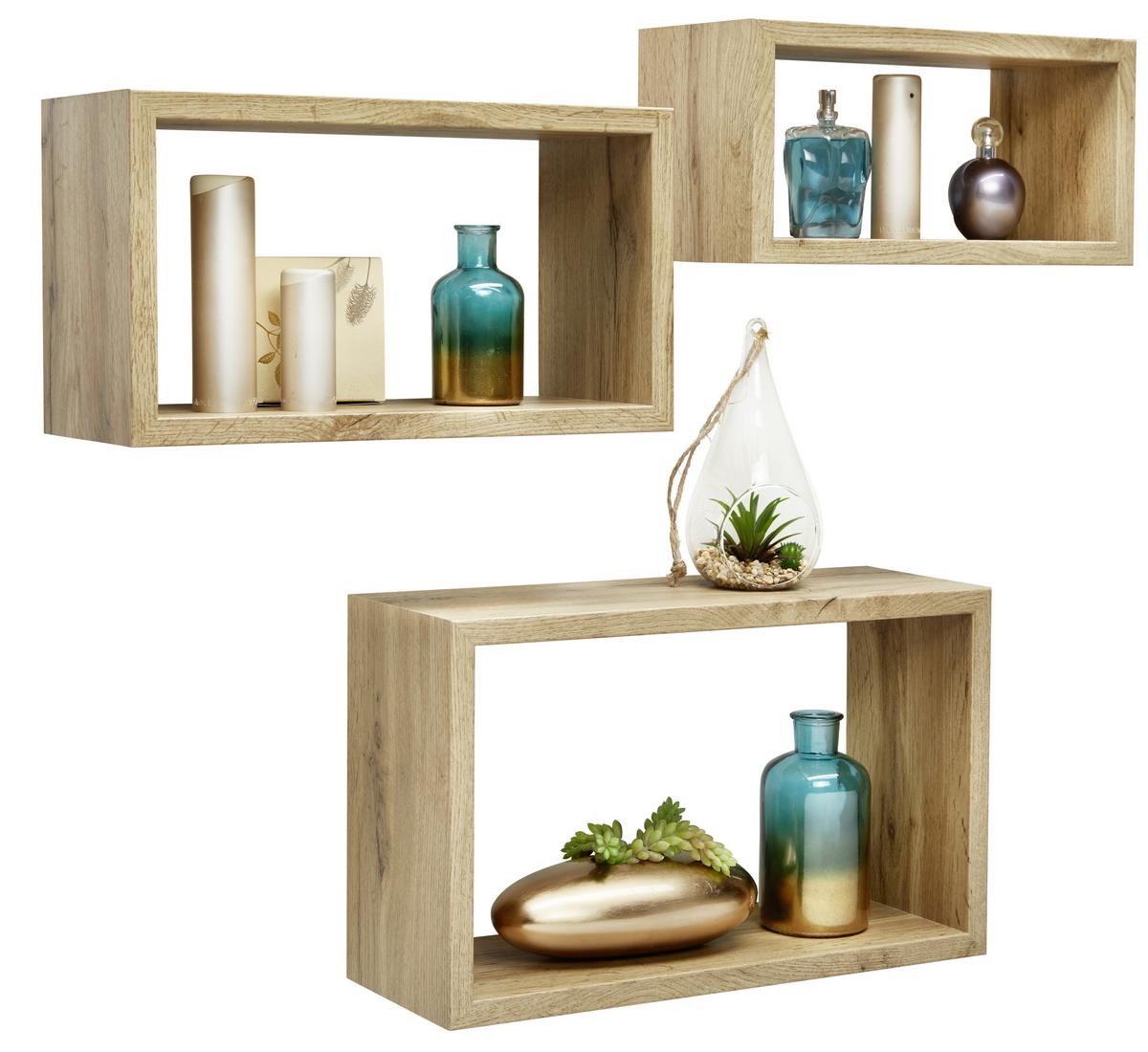 Set Stenskih Polic Trittico -Sb- - barve hrasta, Moderno, leseni material (45-40-35/27-22-17/16cm) - Mömax