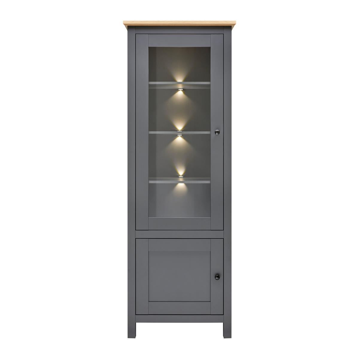 Vitrine "Claudio" dunkelgrau/eiche - Dunkelgrau/Graphitfarben, Modern, Glas/Holz (71/203/44cm) - Bessagi Home