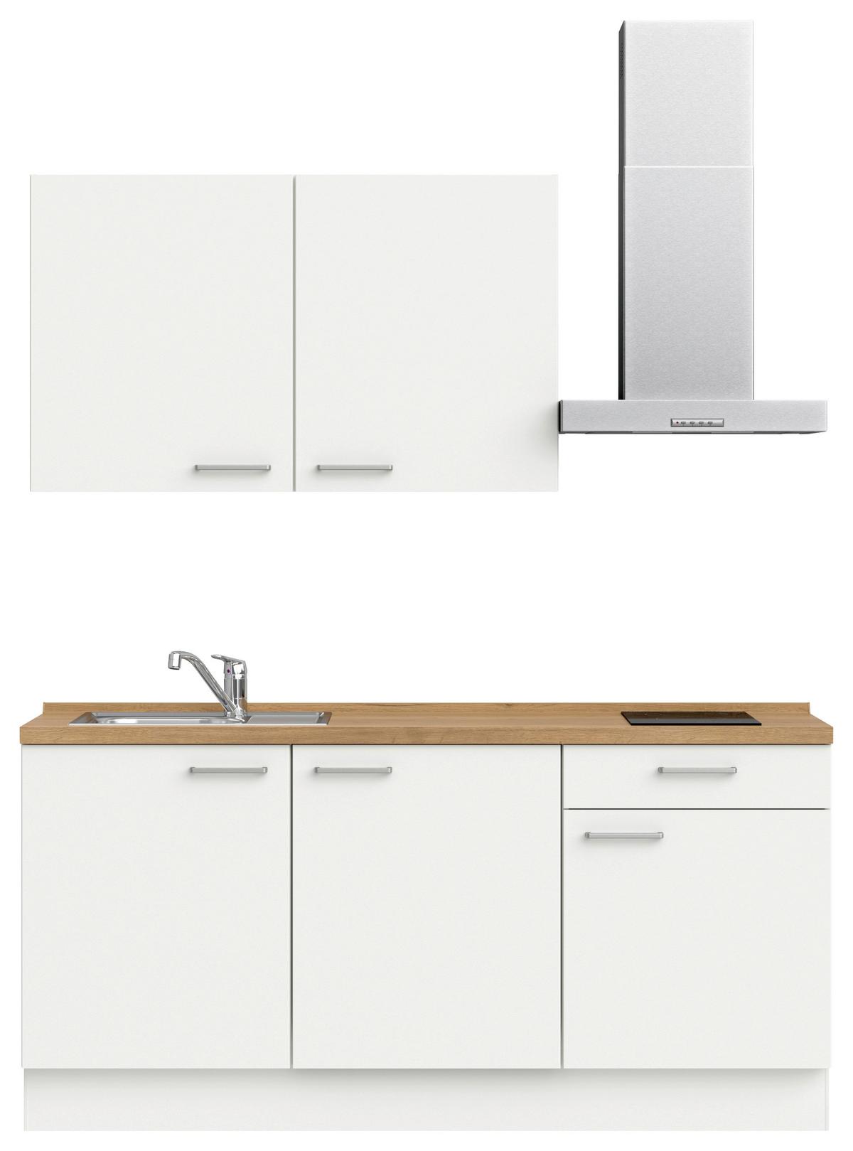 Küchenblock Touch Low m. Geräten Weiß - Edelstahlfarben/Eichefarben, MODERN, Holzwerkstoff/Metall (180cm) - Nobilia