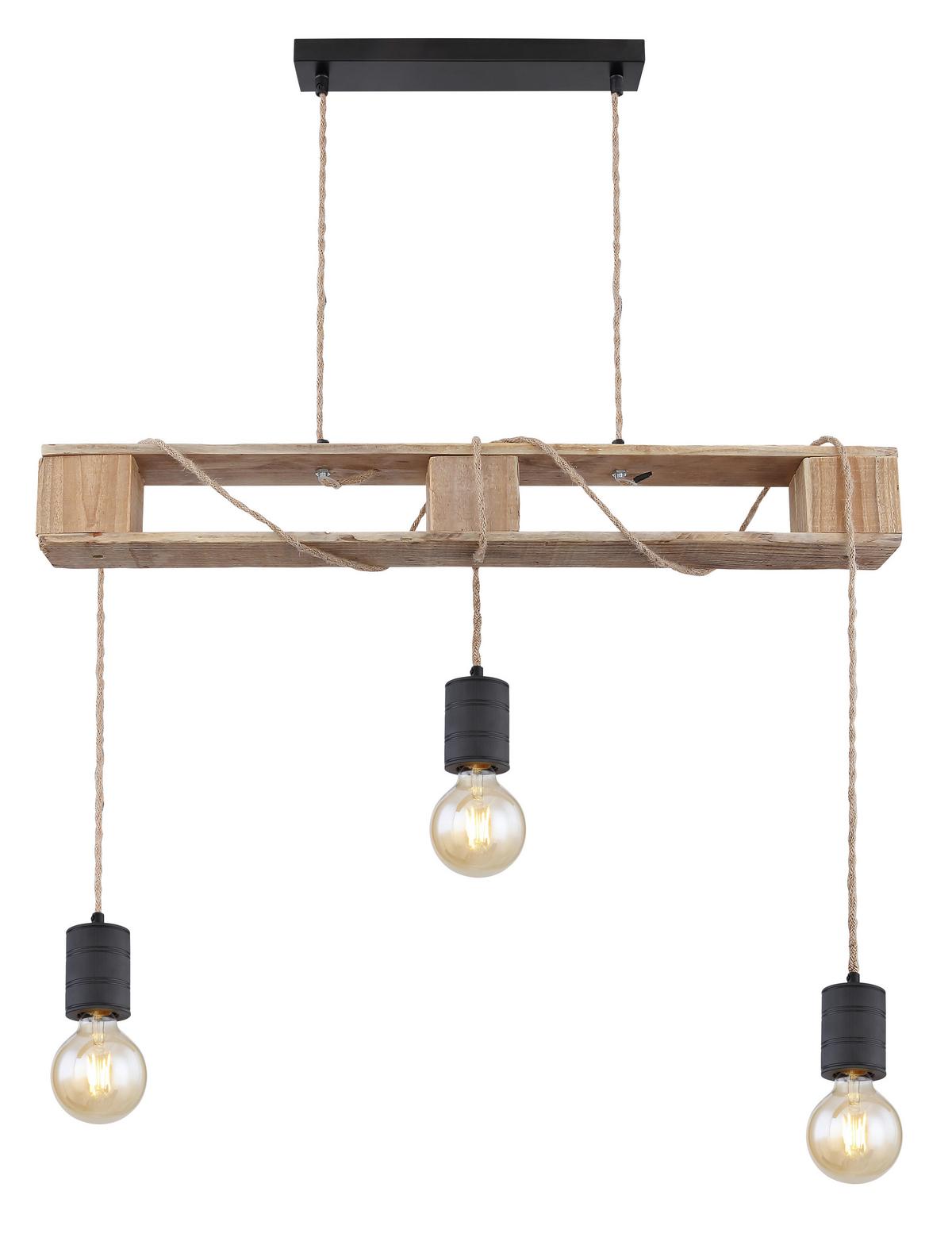 Hängeleuchte Joelle max. 60 Watt - Schwarz/Braun, Natur, Naturmaterialien/Holz (83/10/120cm) - Globo