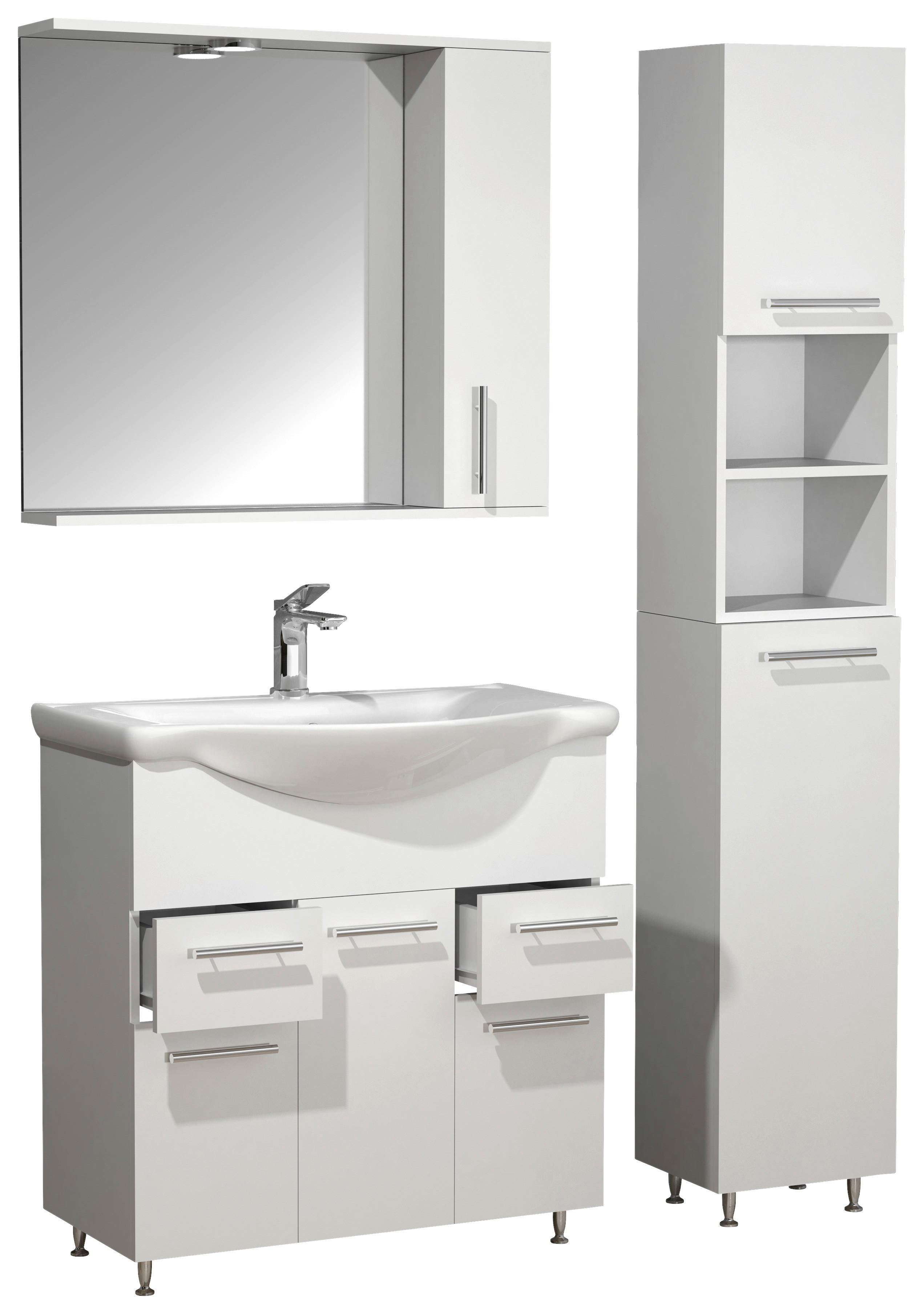 Kopalnica Lisalo Xl, Bela - srebrne barve/bela, Moderno, umetna masa/steklo (105cm) - MID.YOU