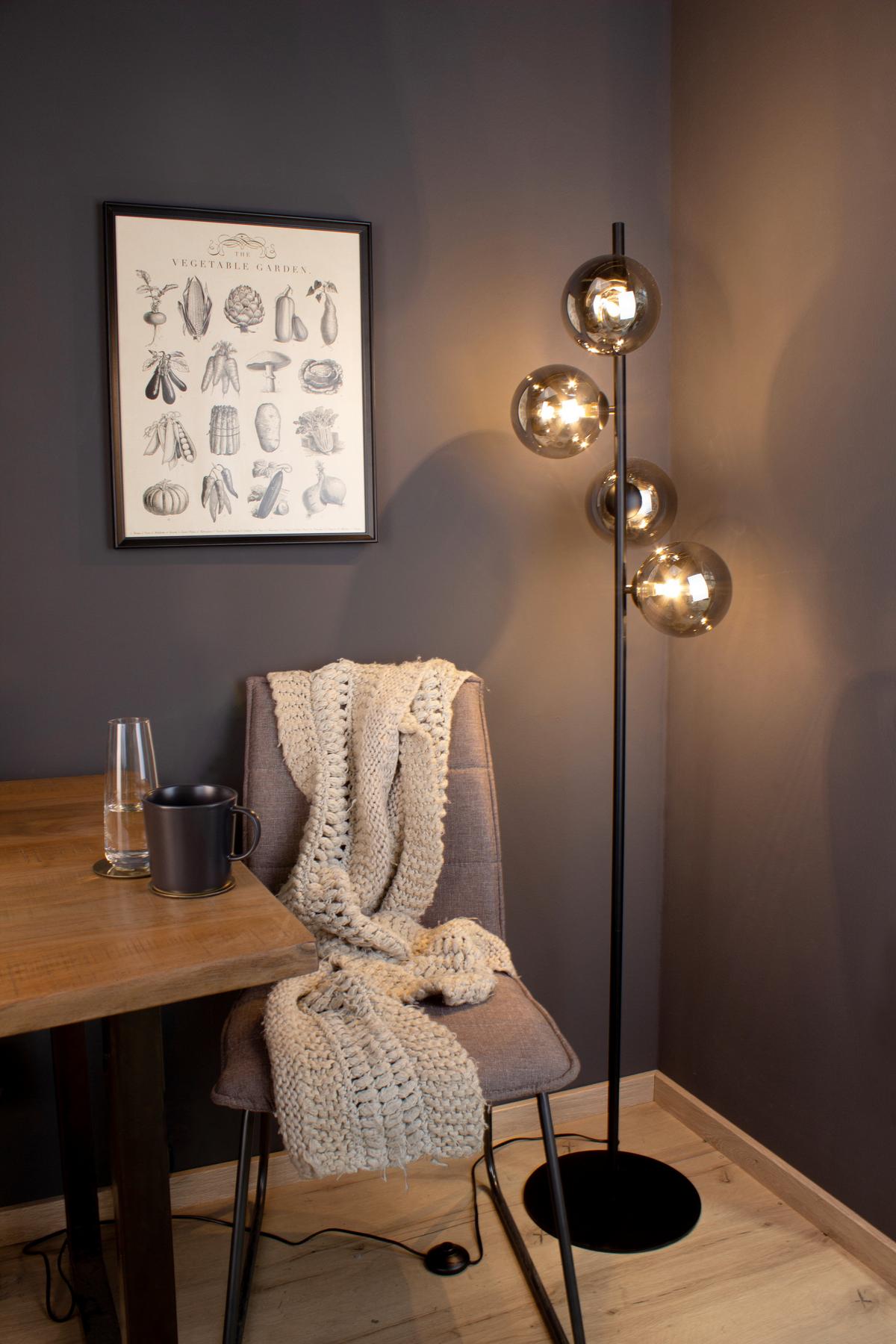 LAMPA STOJĄCA 9120-PT4 NERO - czarny, Design, metal/szkło (34,5/160cm)