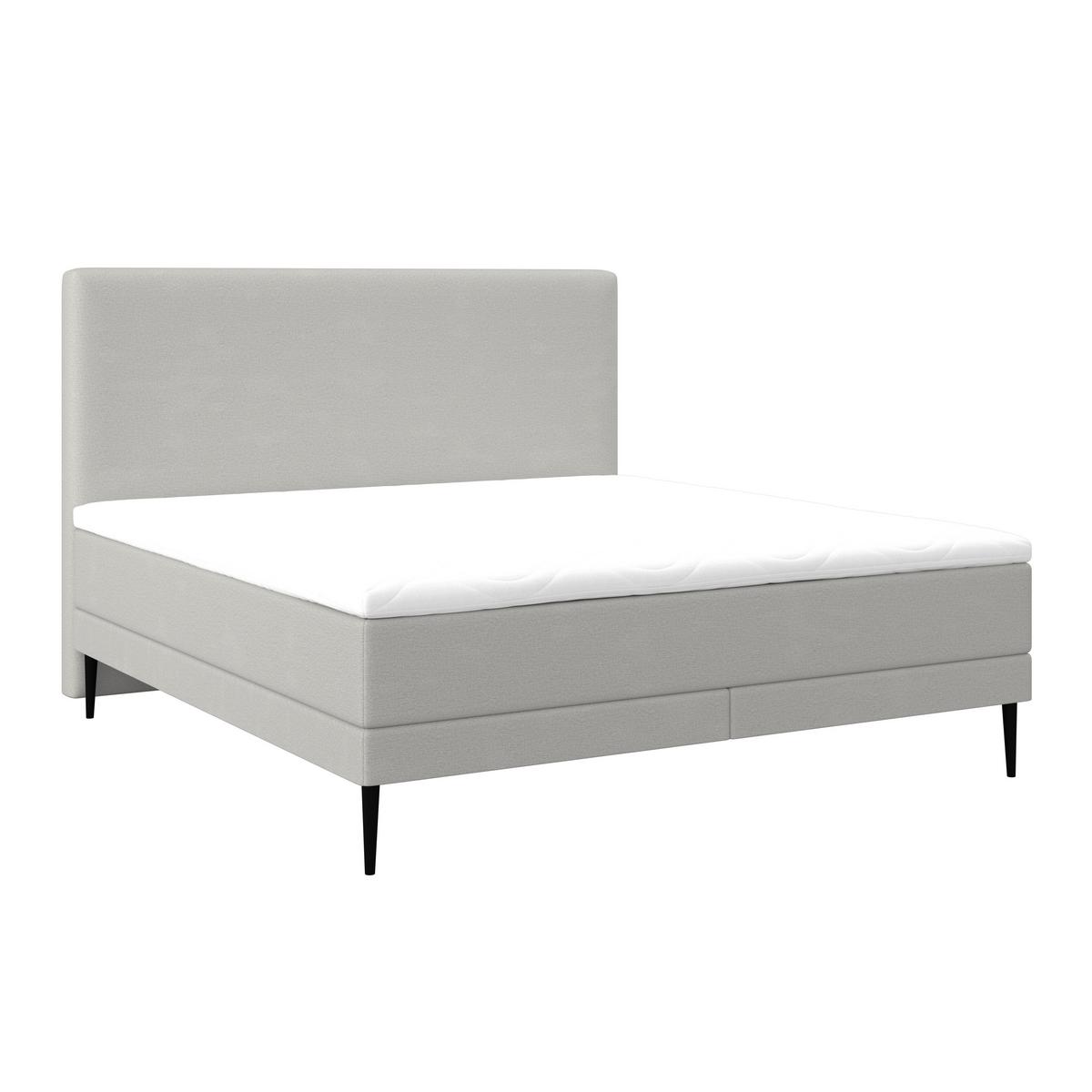 Boxbett Nevada ca. 180x200 cm Hellgrau mit Topper - Hellgrau/Schwarz, Modern, Holz/Textil (180/200cm) - Bessagi