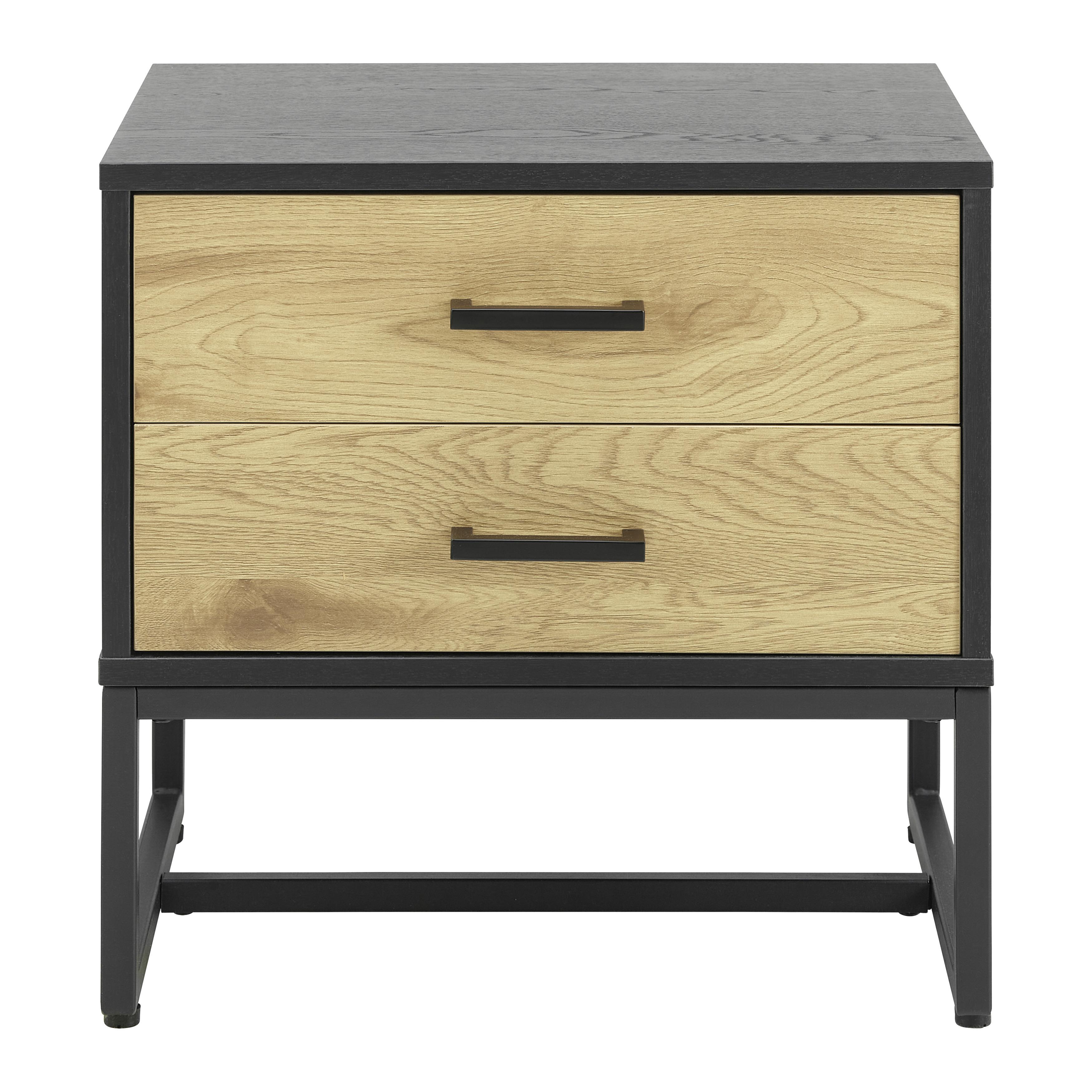 Nachtkästchen "Giorgia", Holz-Dekor, Eiche - Eichefarben/Schwarz, MODERN, Metall (50/50/40cm) - Bessagi Home