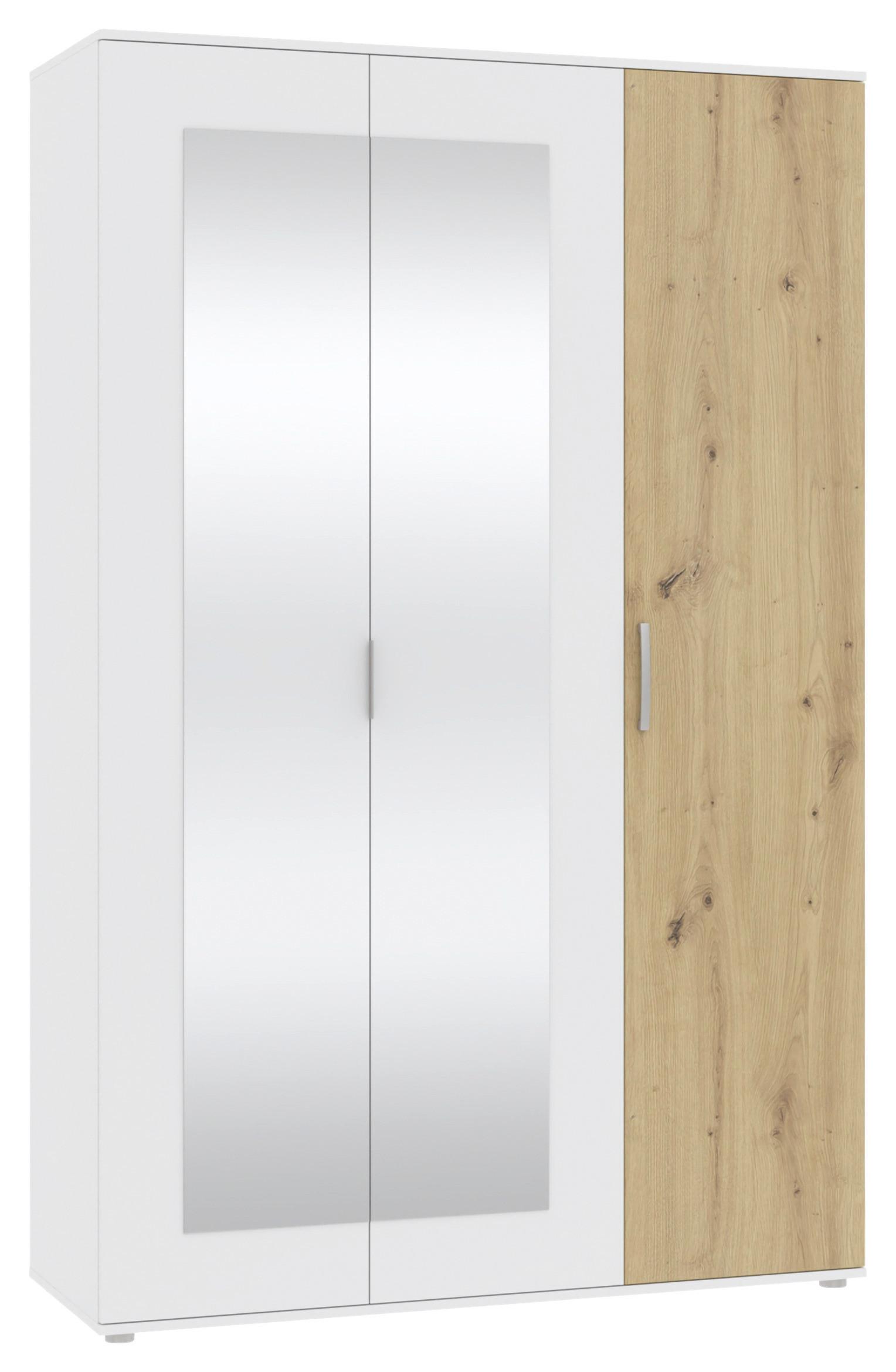 Drehtürenschrank Jan Weiß/Eiche Artisan - Chromfarben/Weiß, KONVENTIONELL, Glas/Holzwerkstoff (135/210/52cm) - Mömax