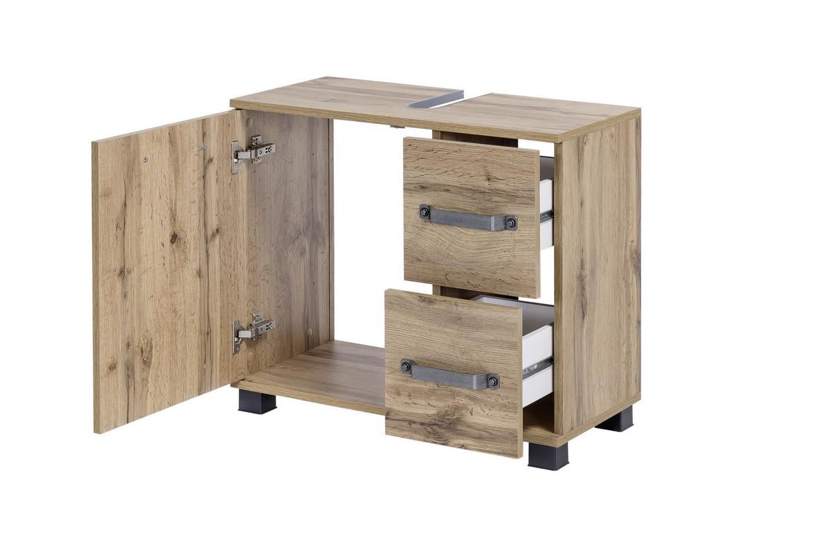 Waschbeckenunterschrank Milan Eiche - Eichefarben/Schwarz, KONVENTIONELL, Holzwerkstoff/Metall (65,1/59/32cm) - MID.YOU