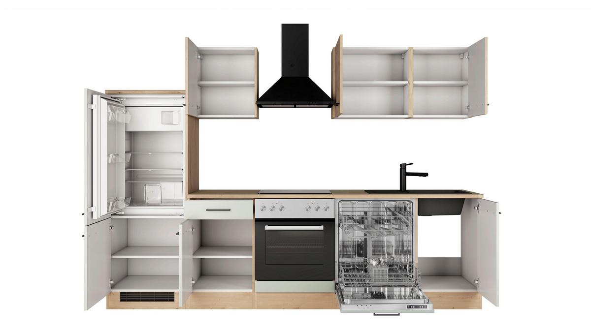 Küchenblock Cara m. Geräten Schilfgrün - Schilfgrün/Schwarz, Trend, Holzwerkstoff/Metall (280cm) - FlexWell