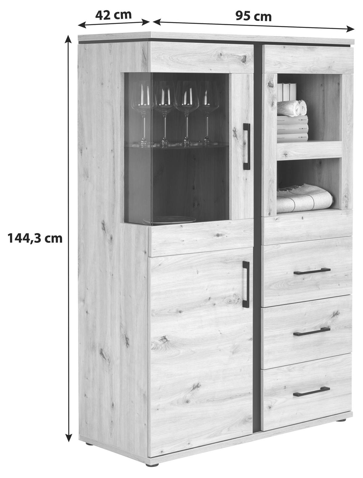 Vitrină NATURE NATV 01 - culoare lemn stejar, Konventionell, sticlă/material pe bază de lemn (95/144,3/42cm)
