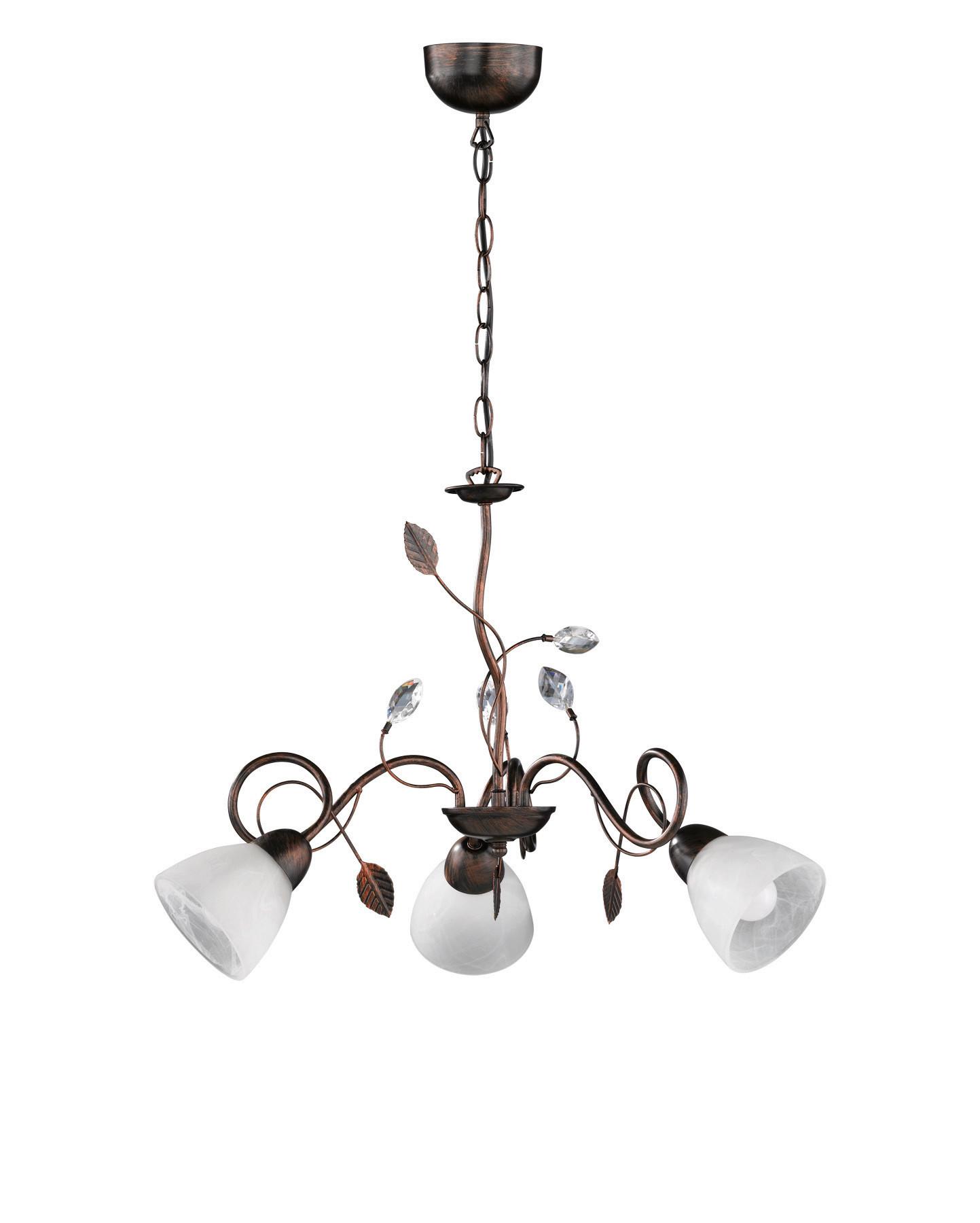 Kronleuchter Traditio in Braun/Weiß max. 40 Watt - Rostfarben/Braun, Natur, Glas/Metall (70/150cm) - Trio Leuchten