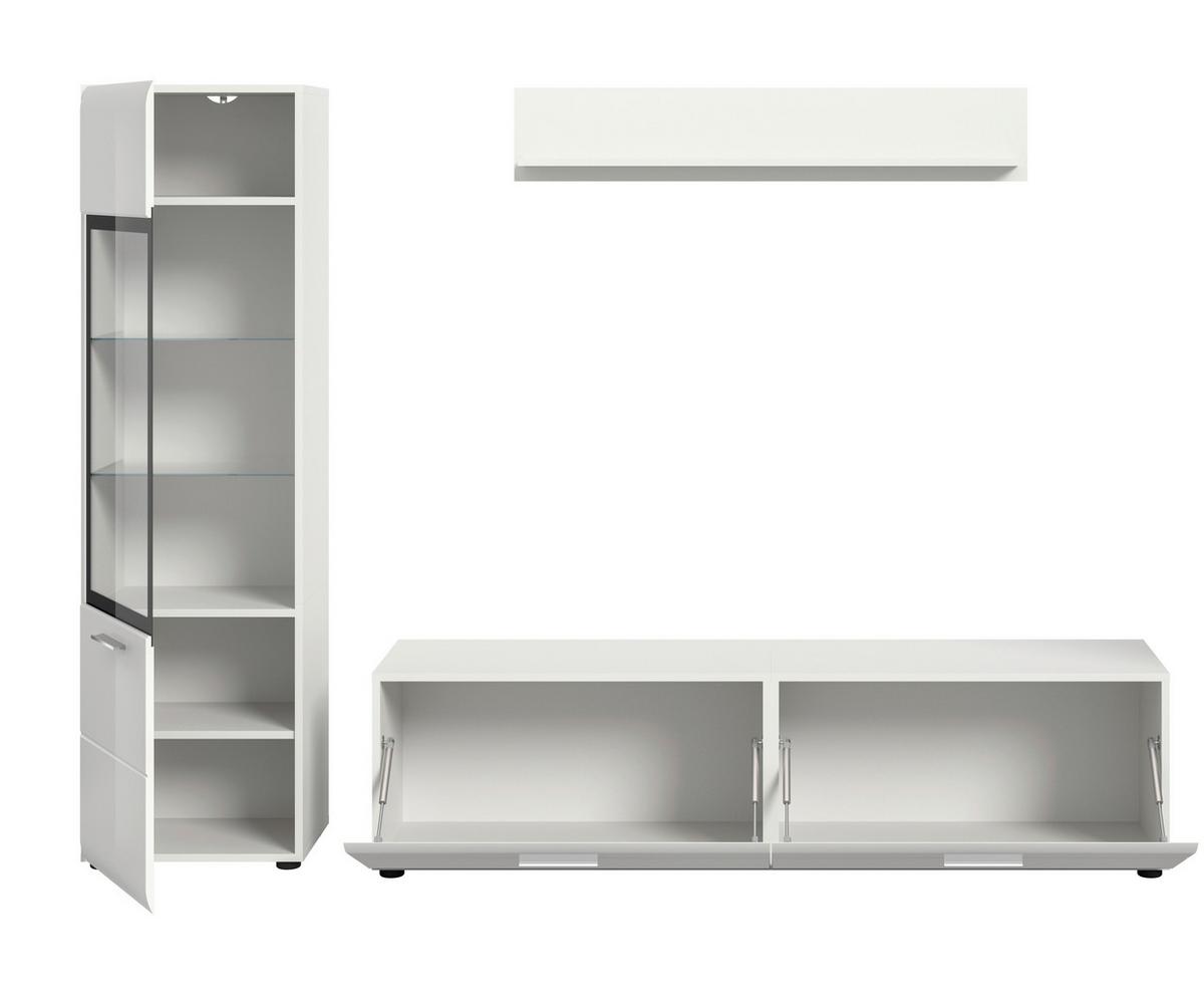 Dnevni Regal Ice, Bela Visok Sijaj, 3-Delni - srebrne barve/črna, Design, umetna masa/steklo (220/160/41cm) - Livetastic