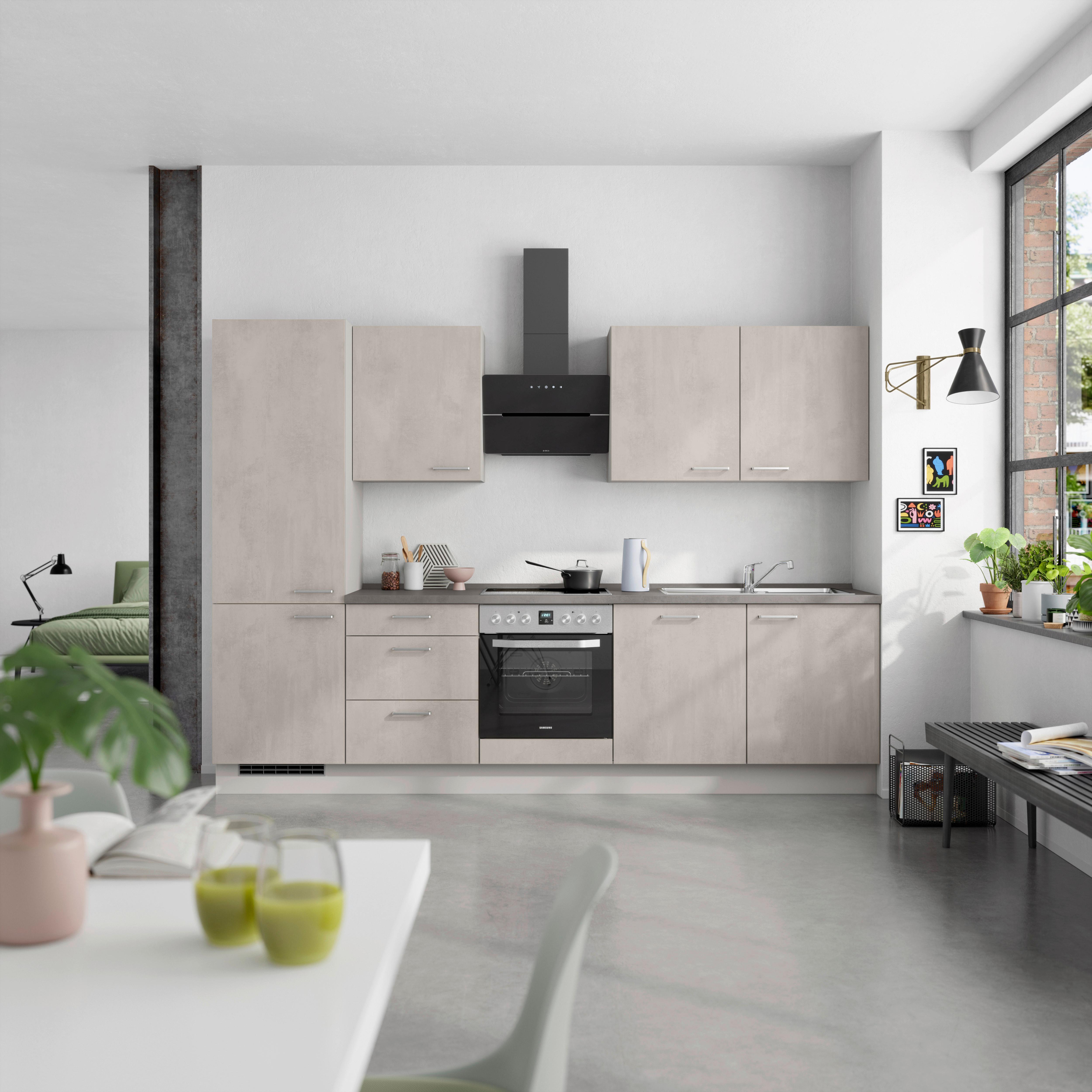 Küchenblock Riva High m. Geräten Grau - Schieferfarben/Edelstahlfarben, MODERN, Holzwerkstoff/Metall (300cm) - Nobilia