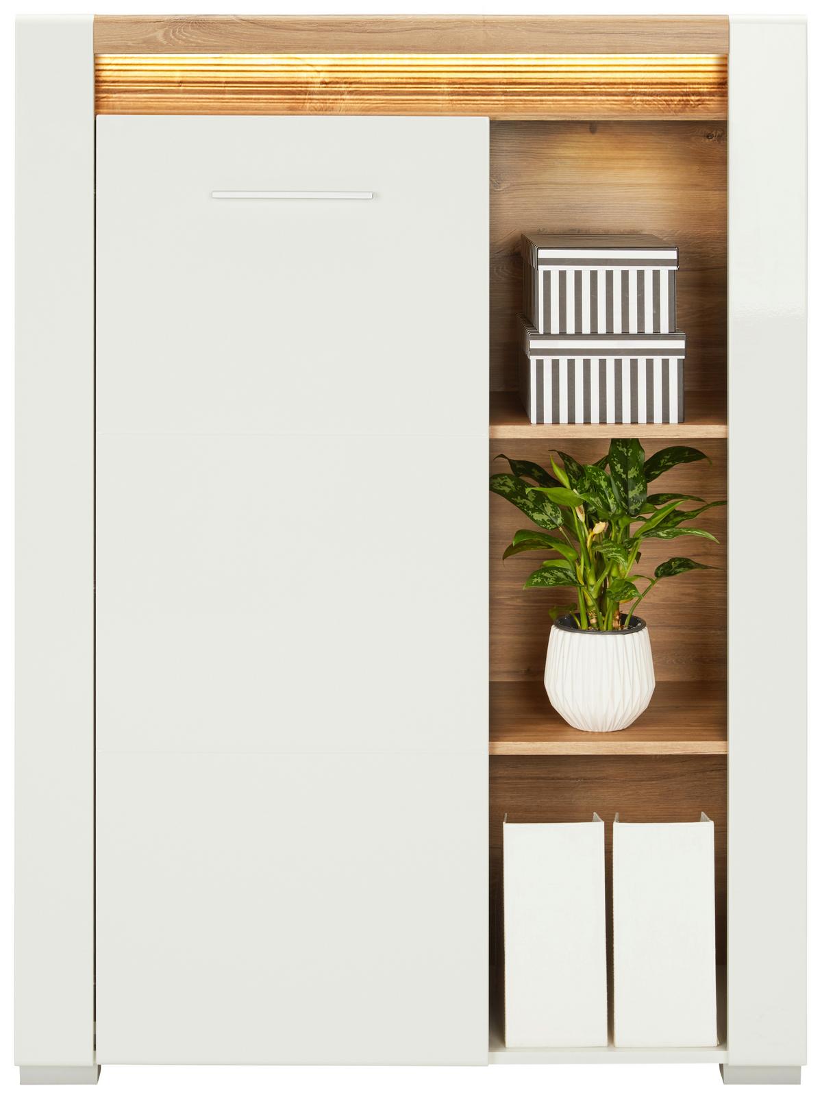 Highboard in Weiß Hochglanz - Chromfarben/Eichefarben, MODERN, Holzwerkstoff/Kunststoff (100/137,5/40cm) - Mömax