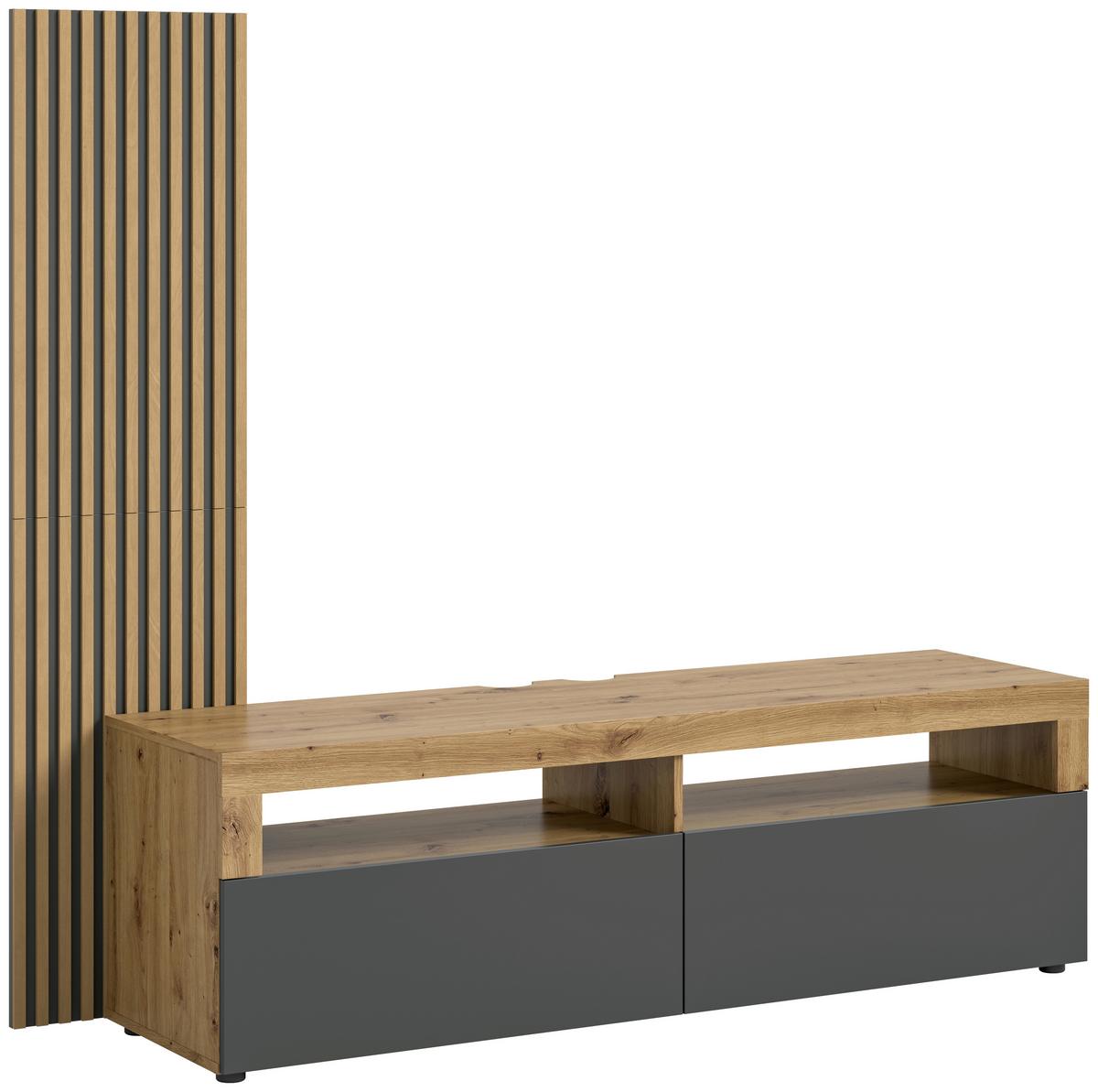 Lowboard Okai ca. 160x90 cm Eiche/Grau - Anthrazit, KONVENTIONELL, Holzwerkstoff/Kunststoff (160/90/45cm) - MID.YOU