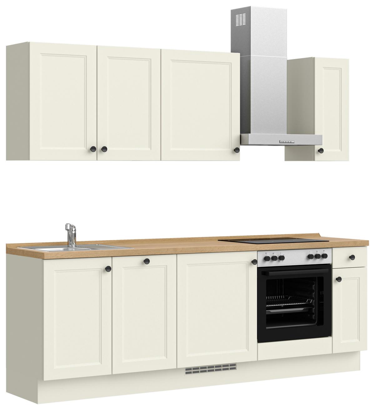 Küchenblock Cascada Low m. Geräten Weiß - Eichefarben/Schwarz, MODERN, Holzwerkstoff/Metall (240cm) - Nobilia