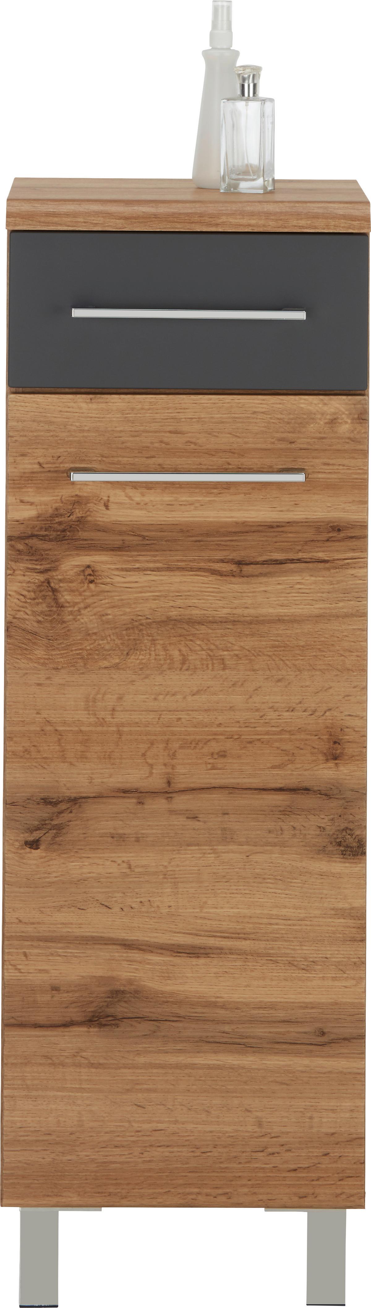 Spodnja Omarica Float, Hrast, Antracit - barve kroma/barve hrasta, Moderno, kovina/leseni material (35/106/33cm) - Premium Living