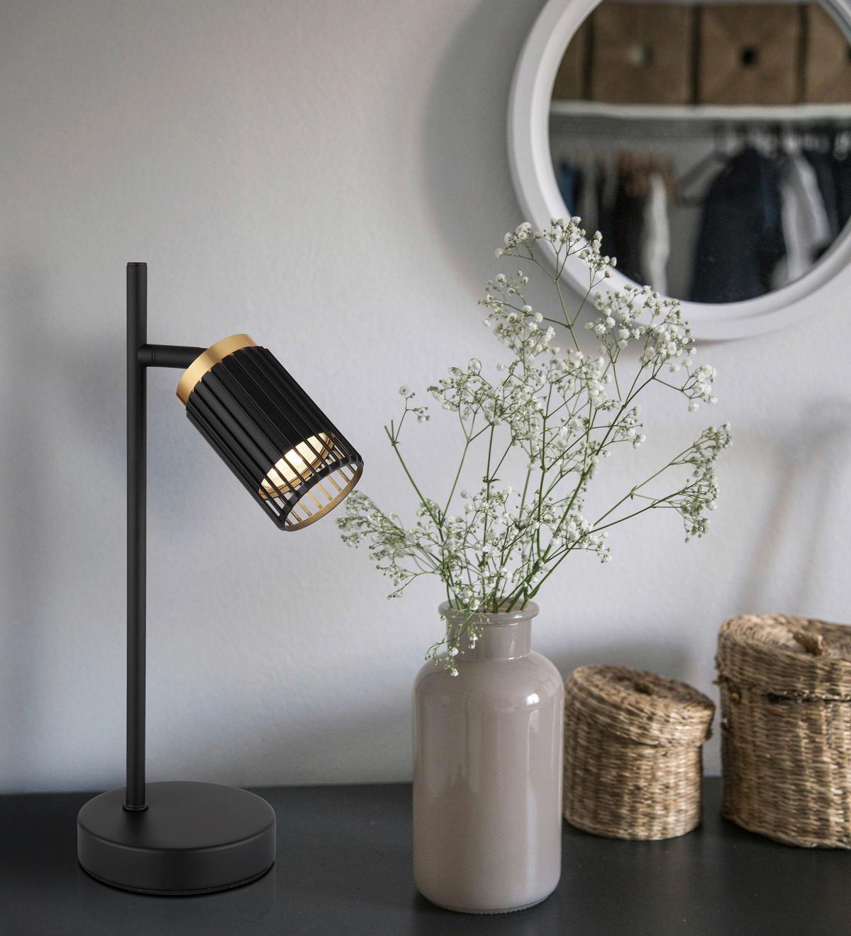 TISCHLEUCHTE 57906T KORBEN - Goldfarben/Schwarz, Design, Kunststoff/Metall (16,5/12/35cm) - Globo