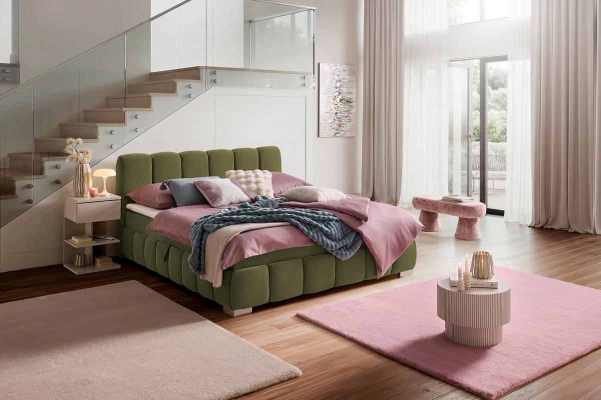 Boxbett Elaris Grün ca. 160x200cm - Chromfarben/Grün, KONVENTIONELL, Kunststoff/Textil (160/200cm) - Mömax