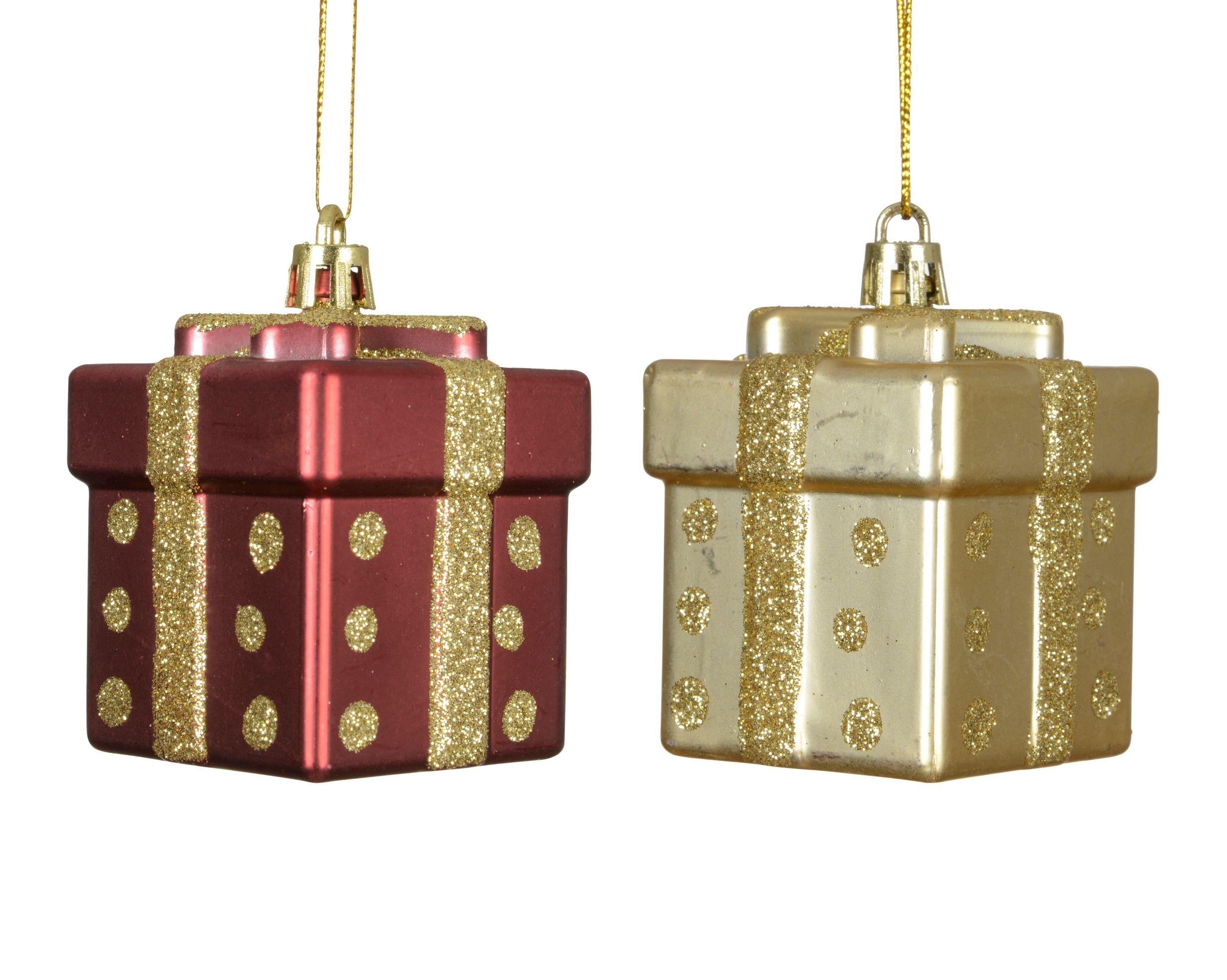 Ornamente brad de Crăciun Magic - auriu/roșu, Basics, plastic (5/5/6,8cm)