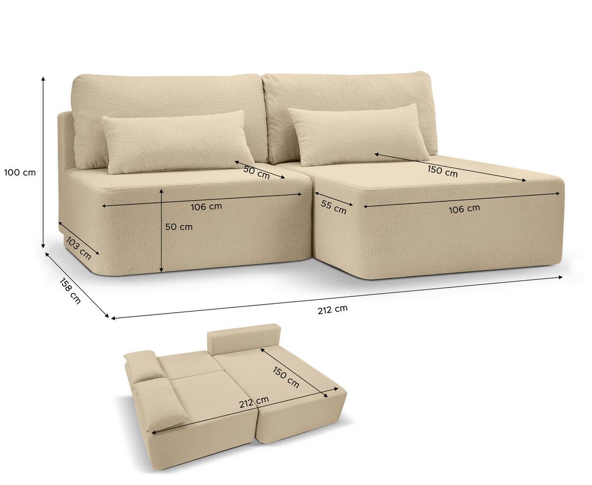 Ecksofa Amsterix Beige Schlaffunktion - Beige/Schwarz, Basics, Holz/Kunststoff (213/158cm) - MID.YOU