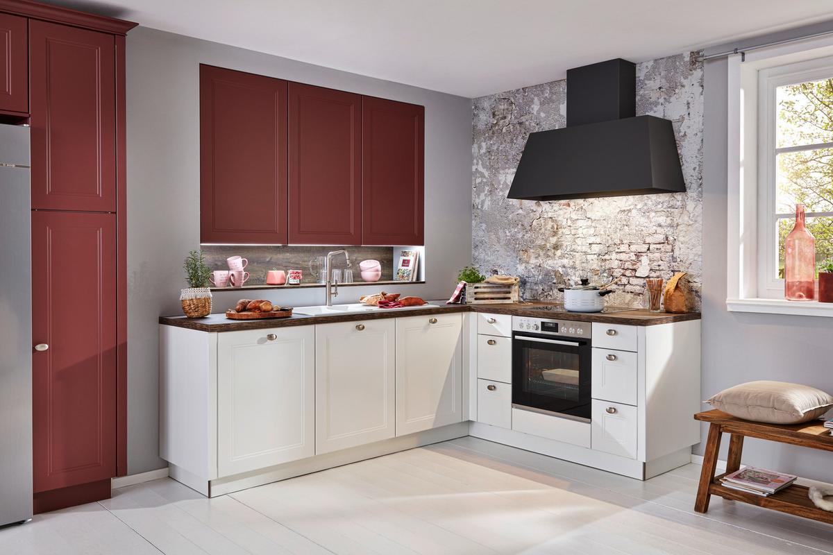 Eckküche Windsor in Rot/Weiß - Rot/Weiß, ROMANTIK / LANDHAUS, Holzwerkstoff (490/227,5cm) - Nolte Küchen