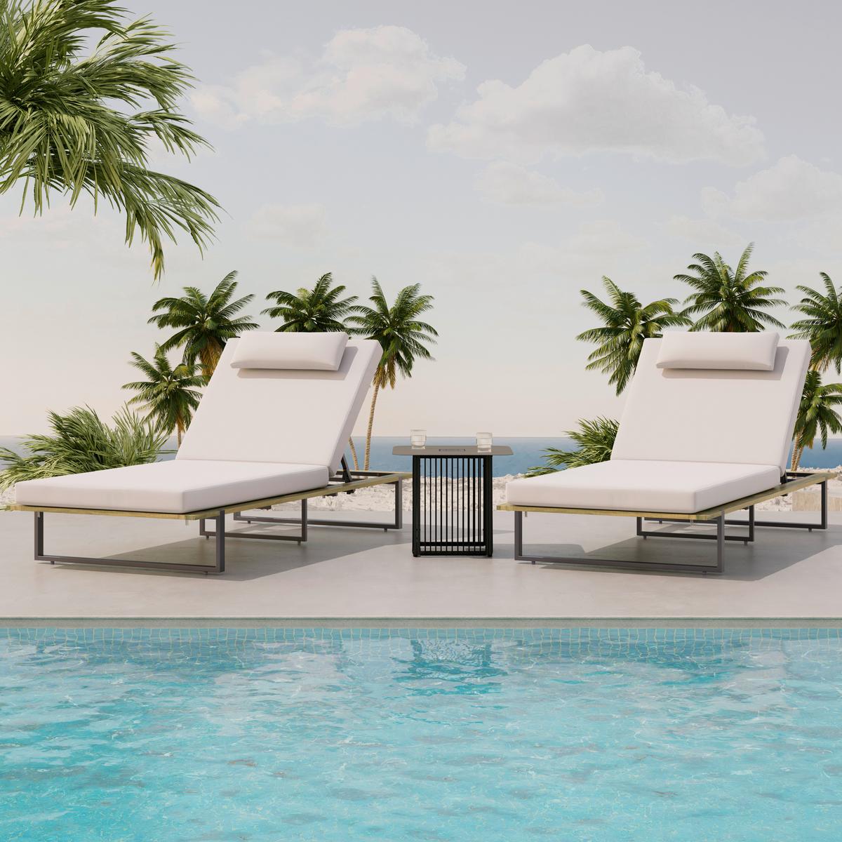 Șezlong Eva - crem/negru, Modern, lemn/metal (220/90/95cm) - Bessagi Garden