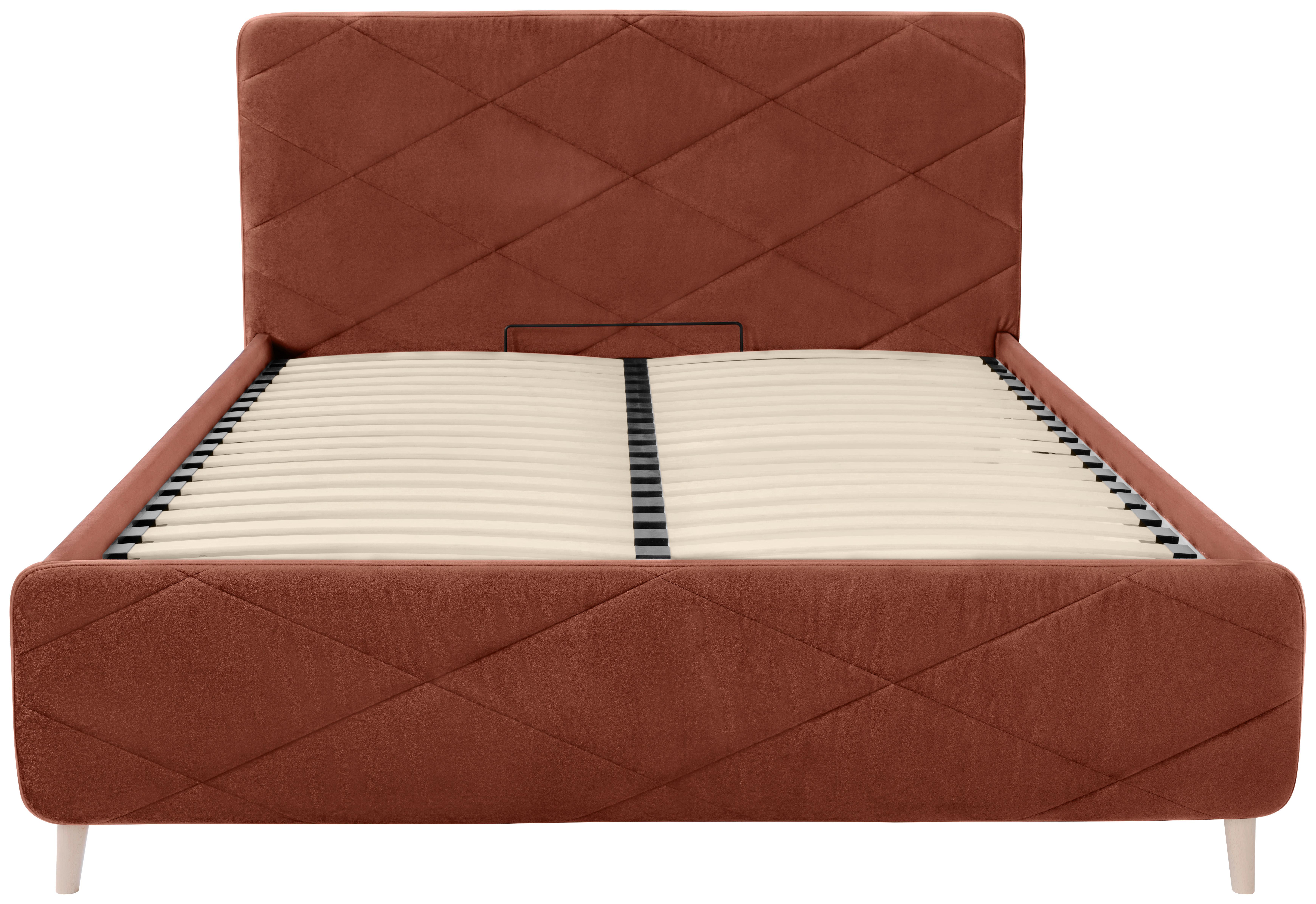 Tapecirani Krevet Rubby - boje hrđe/boje bukve, Moderno, drvni materijal/drvo (140/200cm) - Based